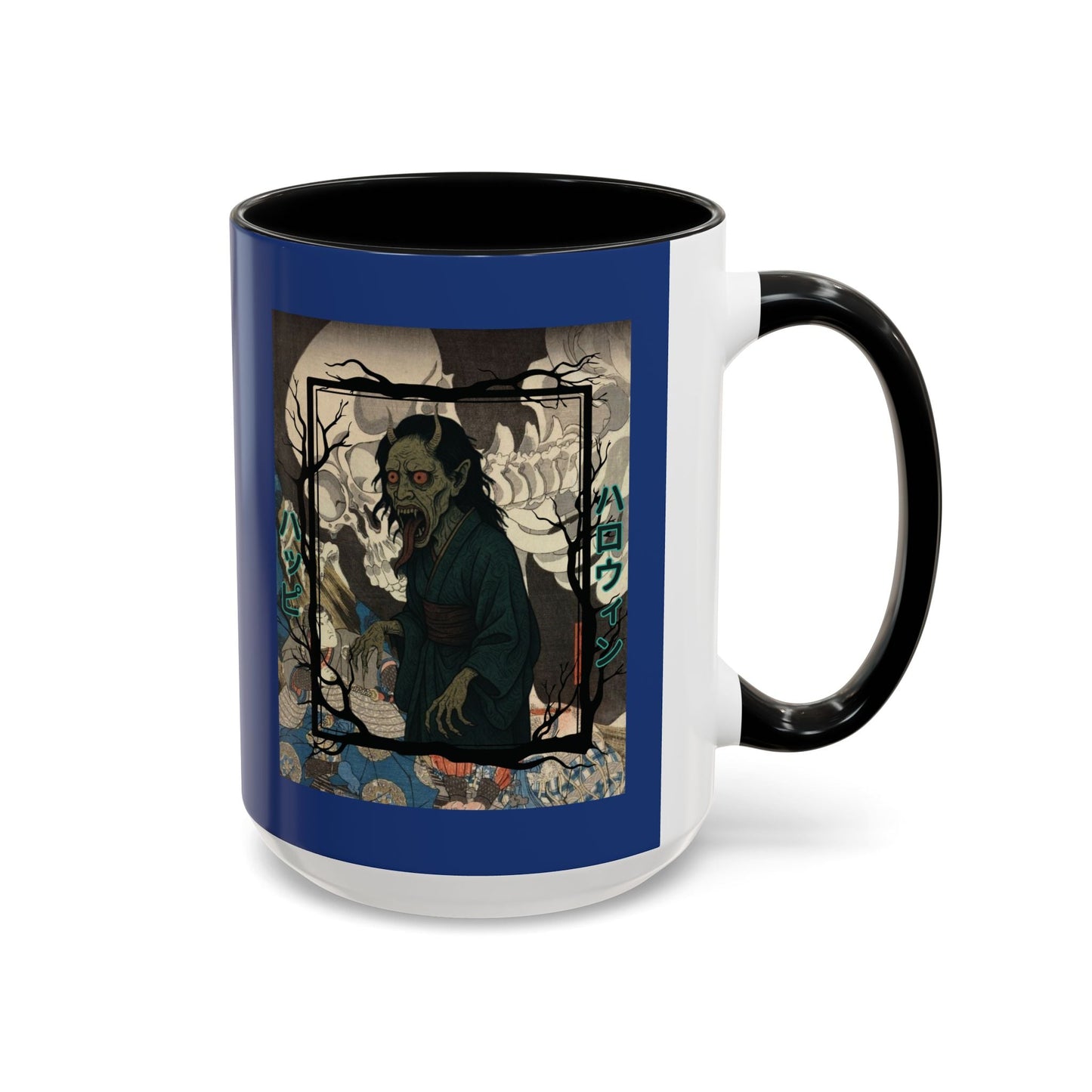 Yōkai Happy Halloween Dark Blue Accent Mug by cypherpunkgear.com – cypherpunkgear.com | Cypherpunk Merch