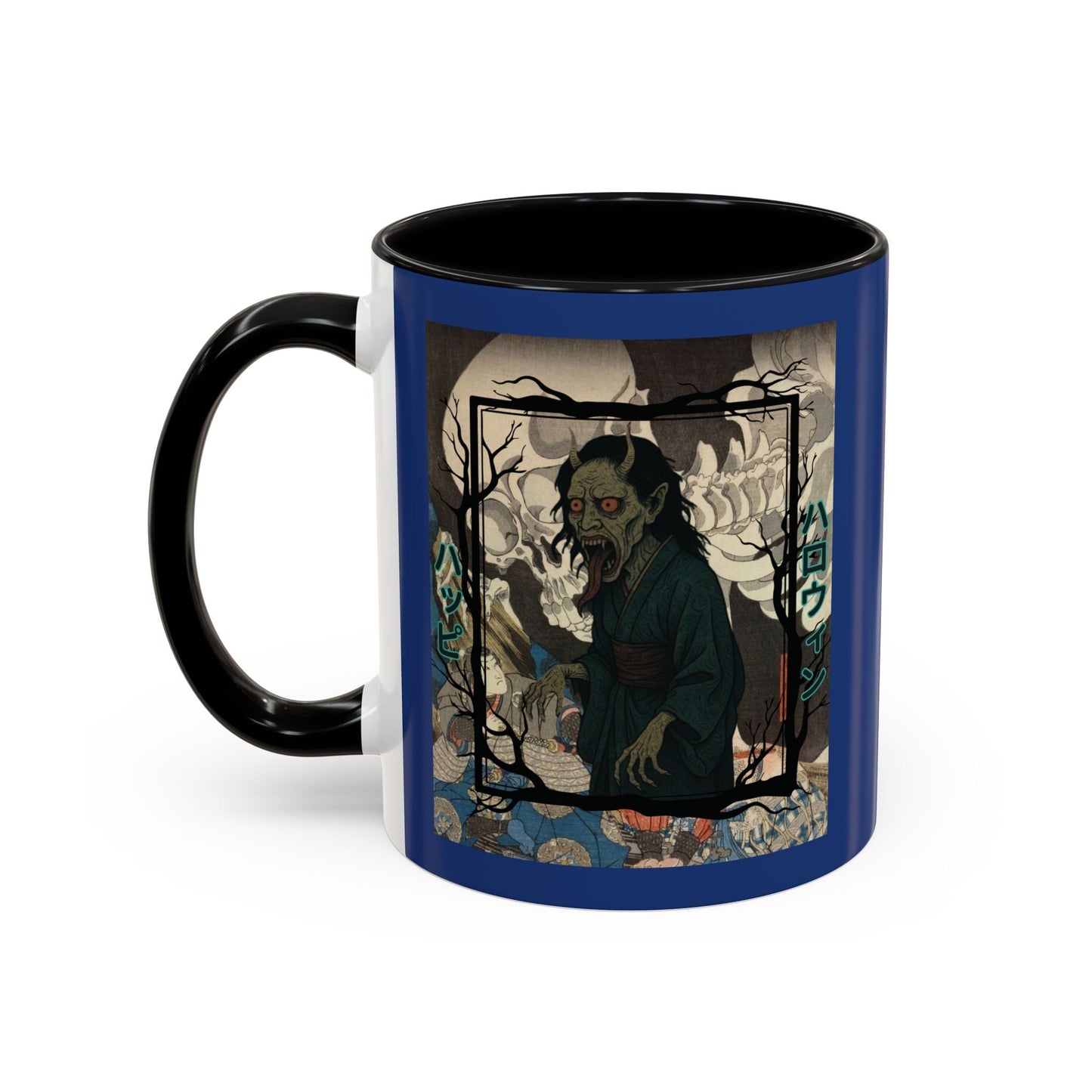 Yōkai Happy Halloween Dark Blue Accent Mug by cypherpunkgear.com – cypherpunkgear.com | Cypherpunk Merch