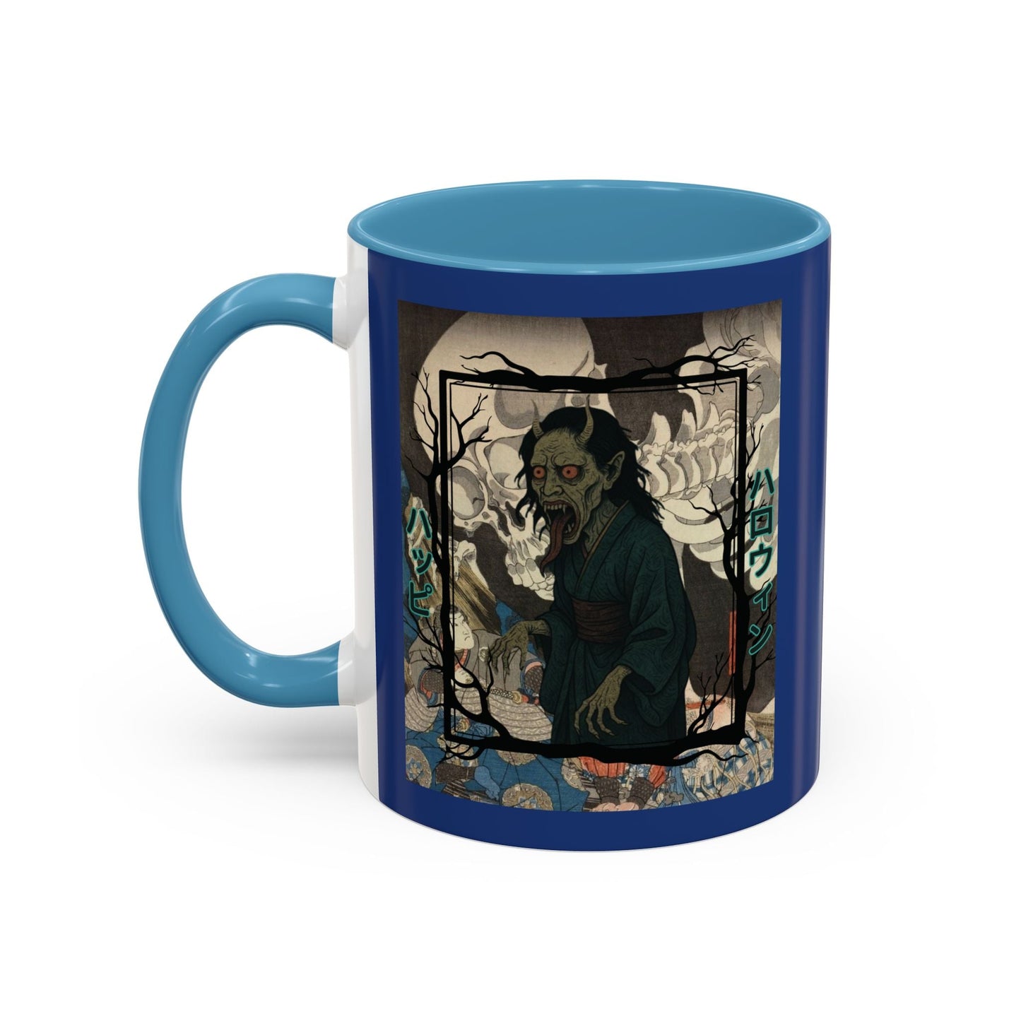Yōkai Happy Halloween Dark Blue Accent Mug by cypherpunkgear.com – cypherpunkgear.com | Cypherpunk Merch