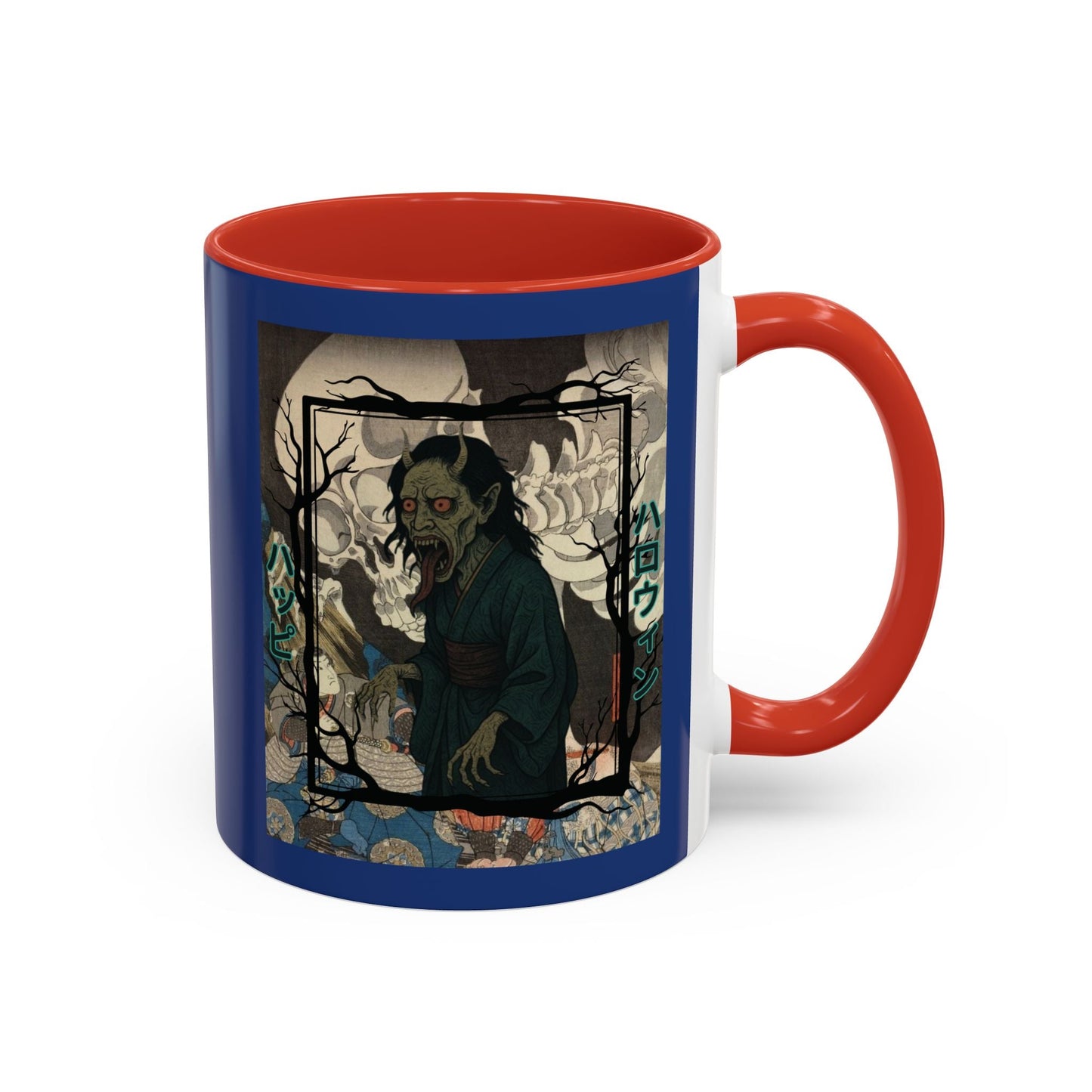 Yōkai Happy Halloween Dark Blue Accent Mug by cypherpunkgear.com – cypherpunkgear.com | Cypherpunk Merch