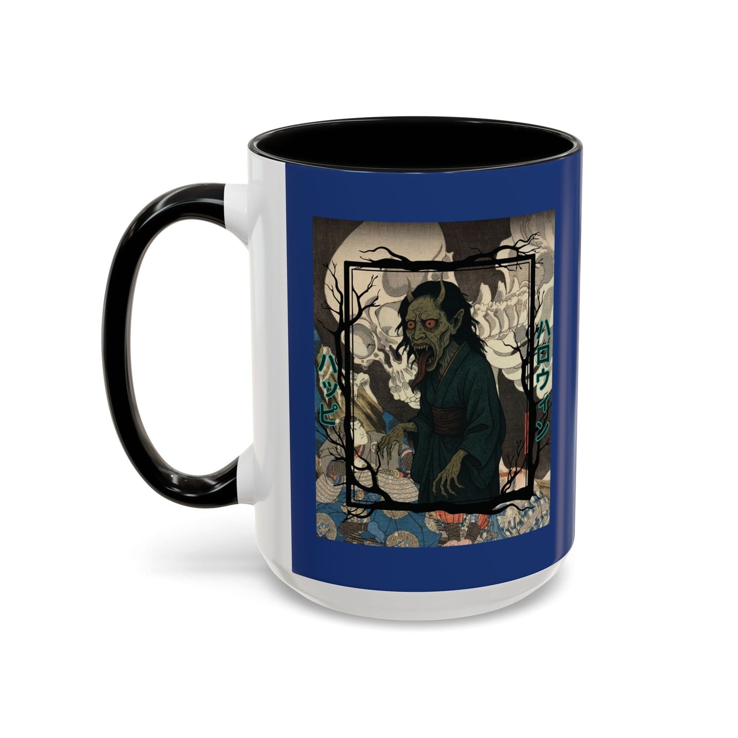 Yōkai Happy Halloween Dark Blue Accent Mug by cypherpunkgear.com – cypherpunkgear.com | Cypherpunk Merch