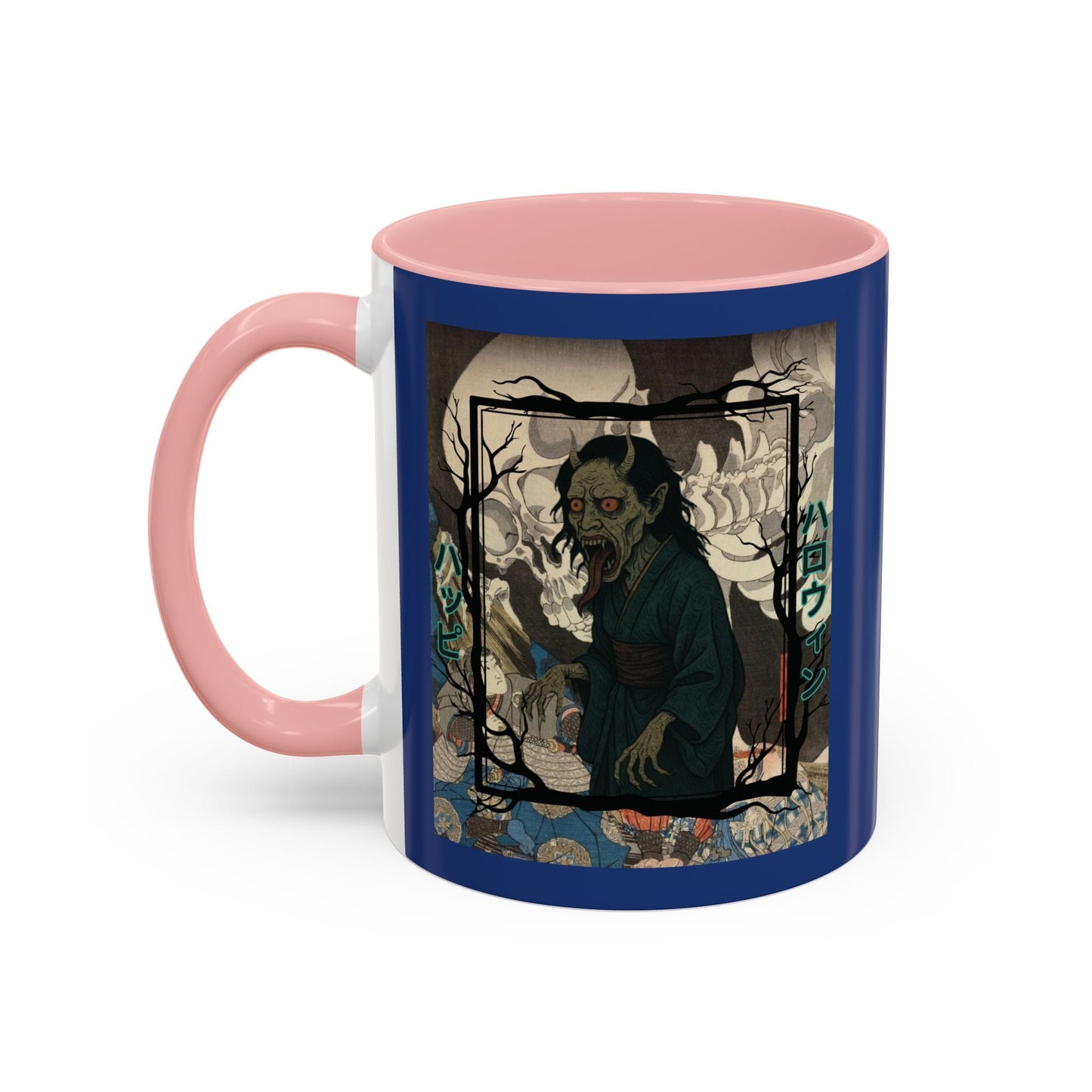 Yōkai Happy Halloween Dark Blue Accent Mug by cypherpunkgear.com – cypherpunkgear.com | Cypherpunk Merch