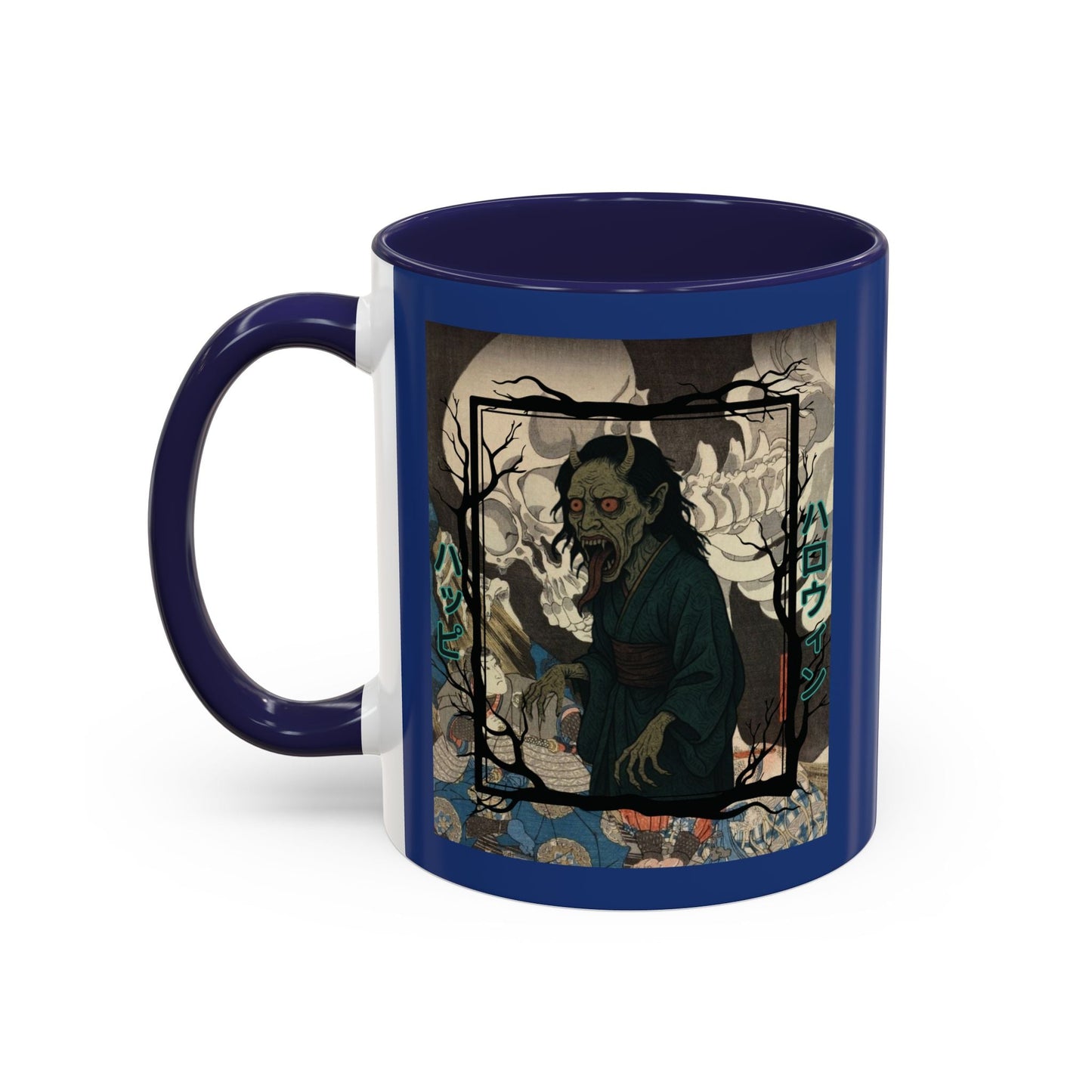 Yōkai Happy Halloween Dark Blue Accent Mug by cypherpunkgear.com – cypherpunkgear.com | Cypherpunk Merch