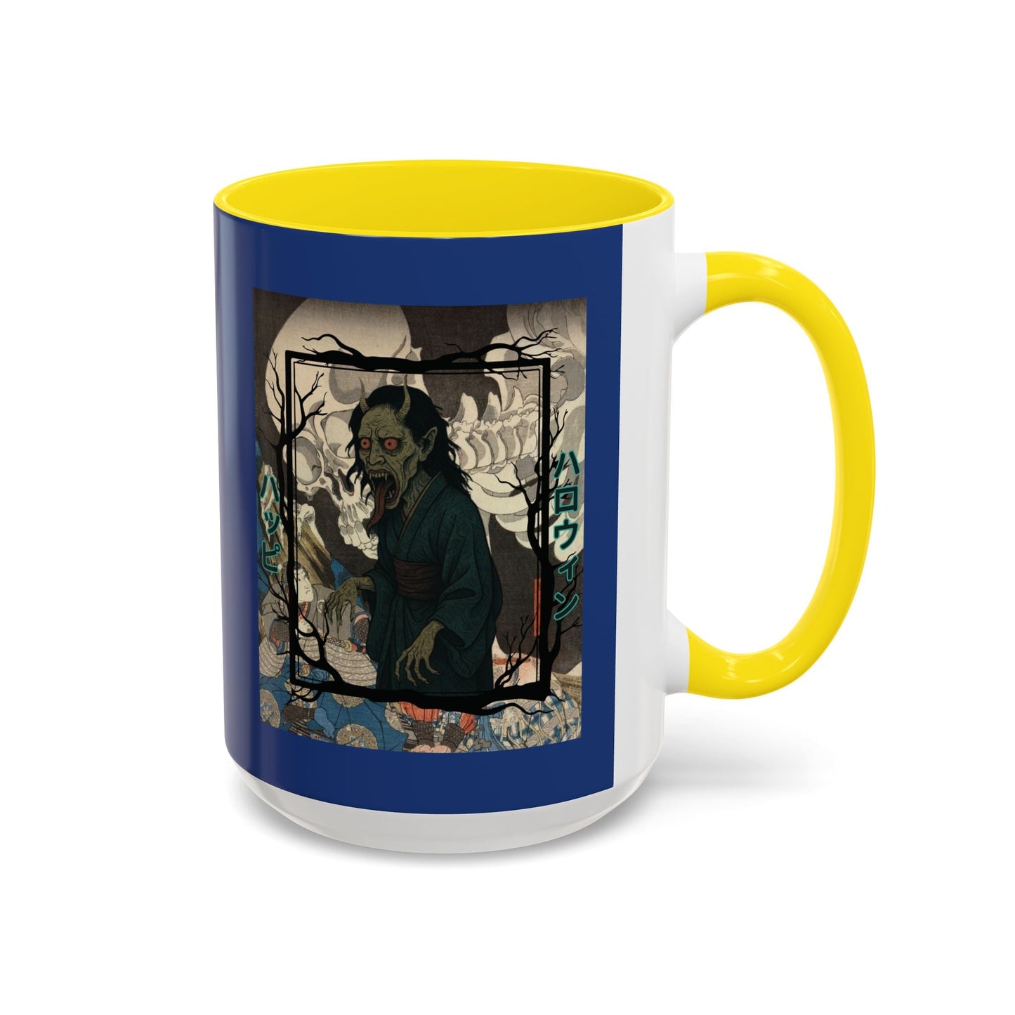 Yōkai Happy Halloween Dark Blue Accent Mug by cypherpunkgear.com – cypherpunkgear.com | Cypherpunk Merch
