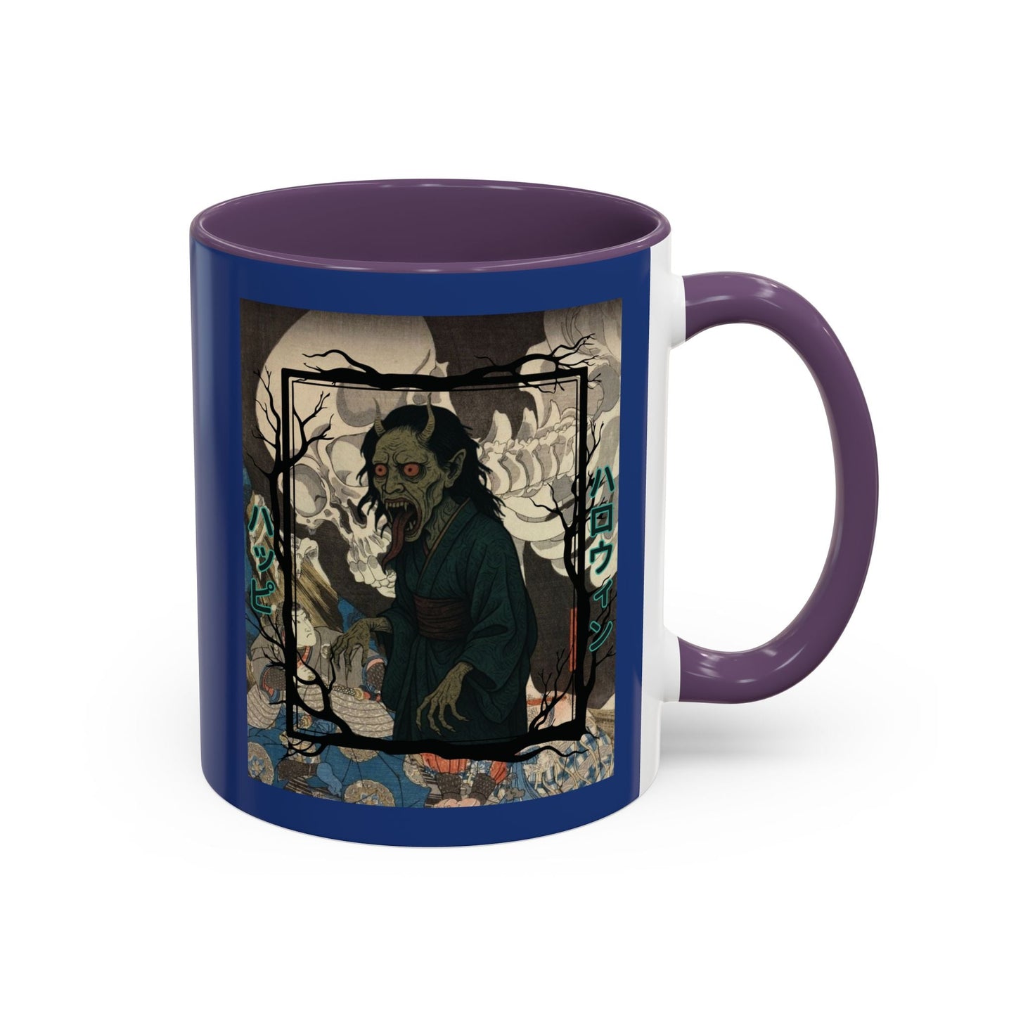 Yōkai Happy Halloween Dark Blue Accent Mug by cypherpunkgear.com – cypherpunkgear.com | Cypherpunk Merch