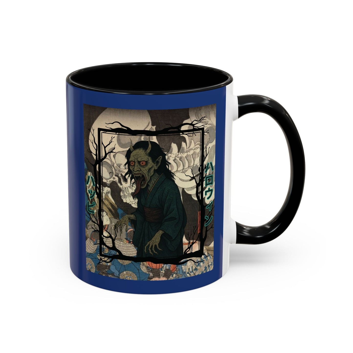 Yōkai Happy Halloween Dark Blue Accent Mug by cypherpunkgear.com – cypherpunkgear.com | Cypherpunk Merch