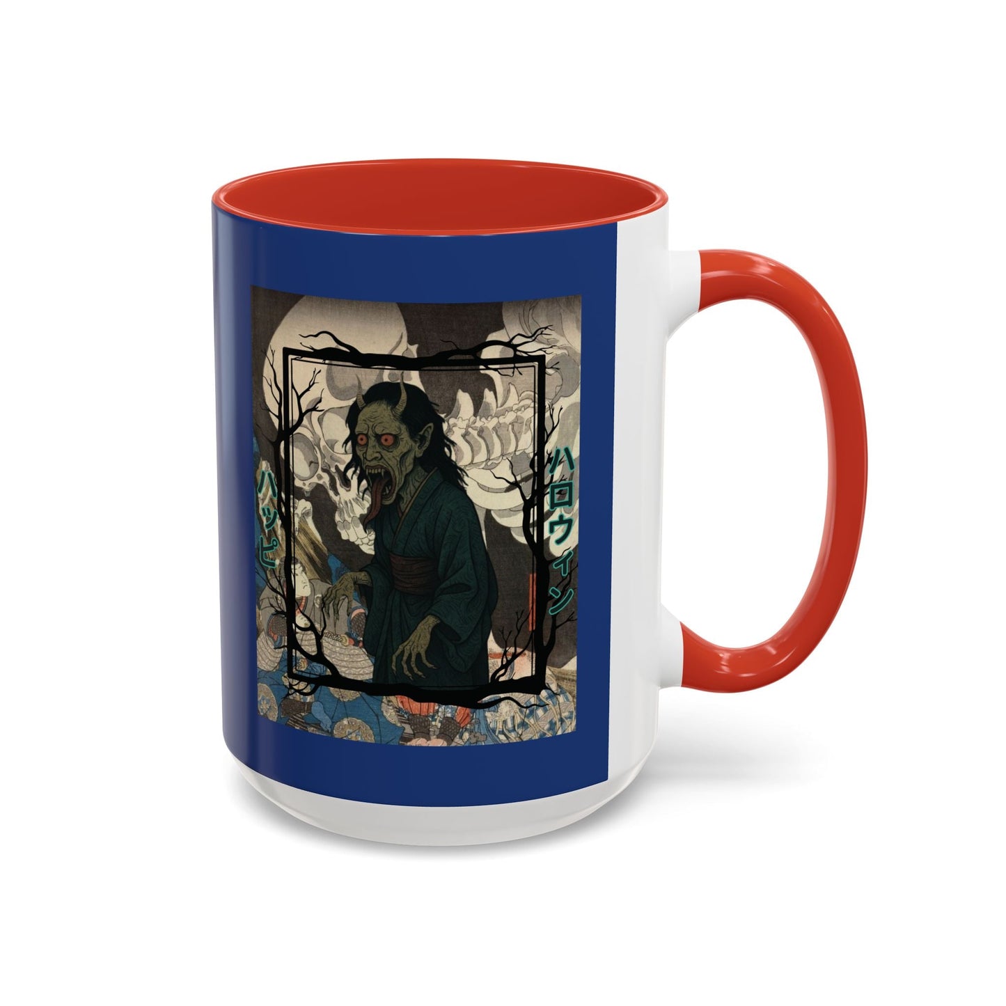 Yōkai Happy Halloween Dark Blue Accent Mug by cypherpunkgear.com – cypherpunkgear.com | Cypherpunk Merch
