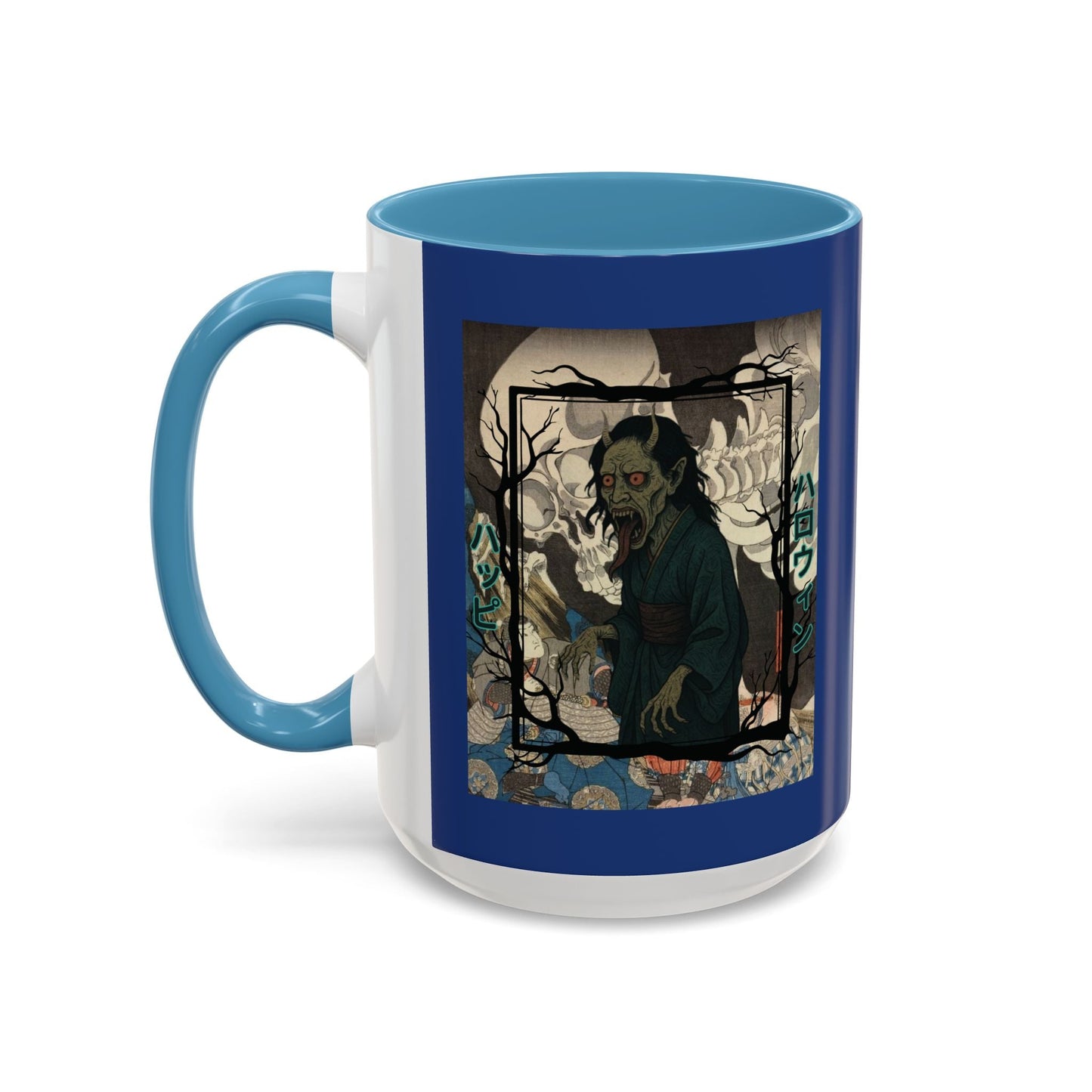 Yōkai Happy Halloween Dark Blue Accent Mug by cypherpunkgear.com – cypherpunkgear.com | Cypherpunk Merch