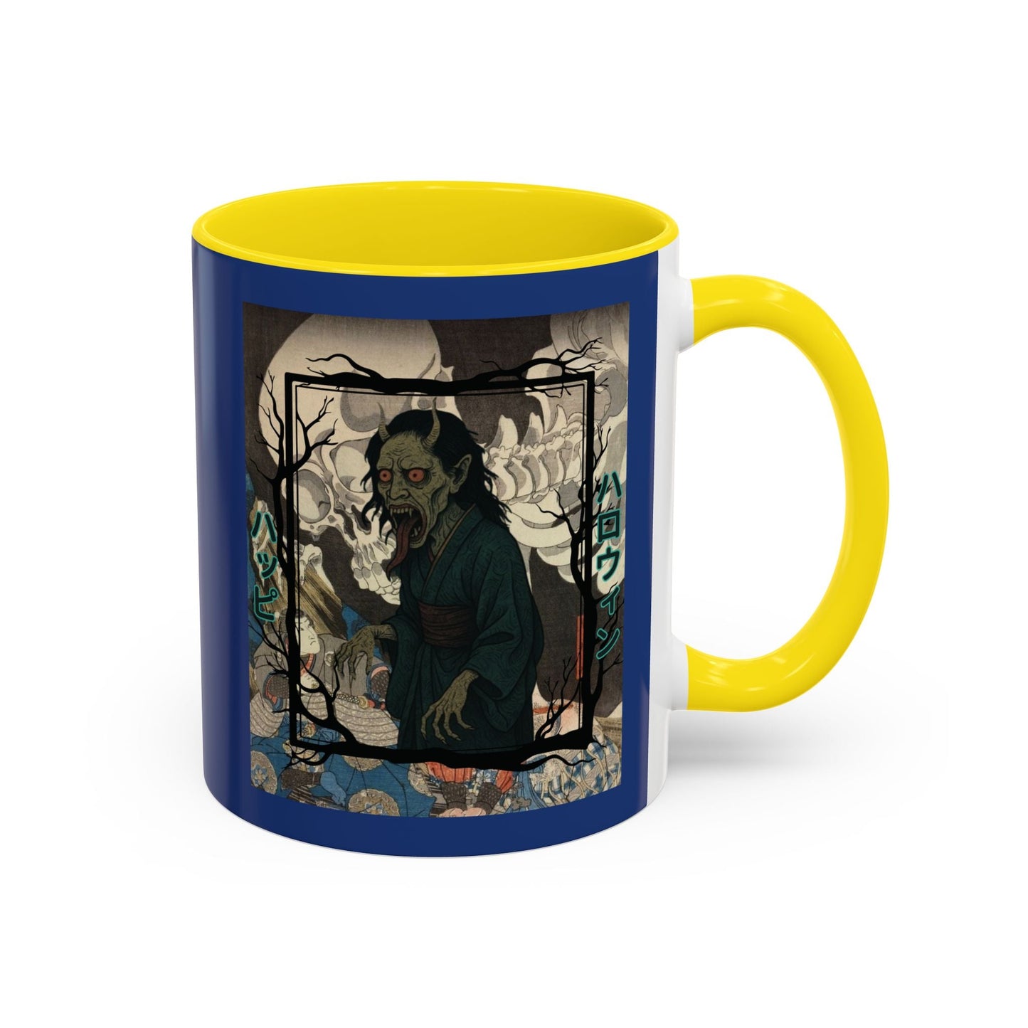 Yōkai Happy Halloween Dark Blue Accent Mug by cypherpunkgear.com – cypherpunkgear.com | Cypherpunk Merch