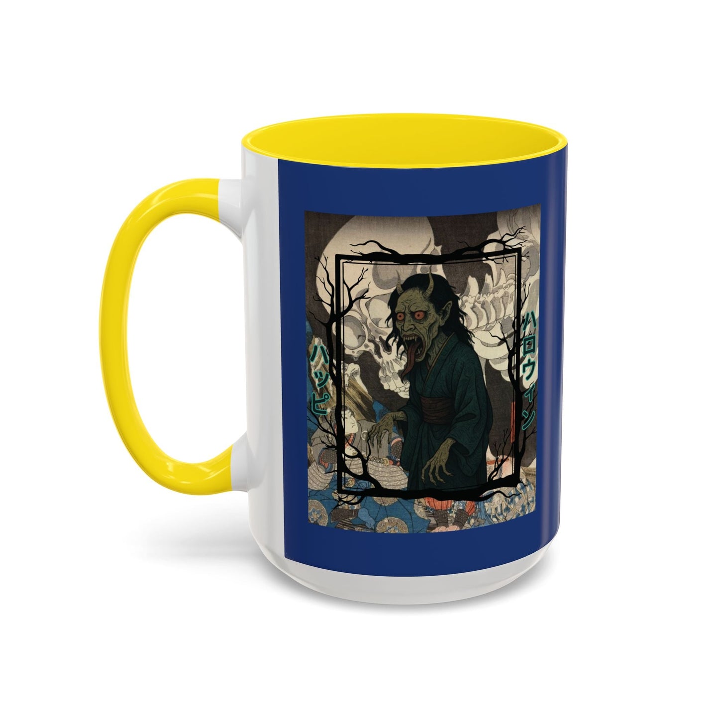 Yōkai Happy Halloween Dark Blue Accent Mug by cypherpunkgear.com – cypherpunkgear.com | Cypherpunk Merch