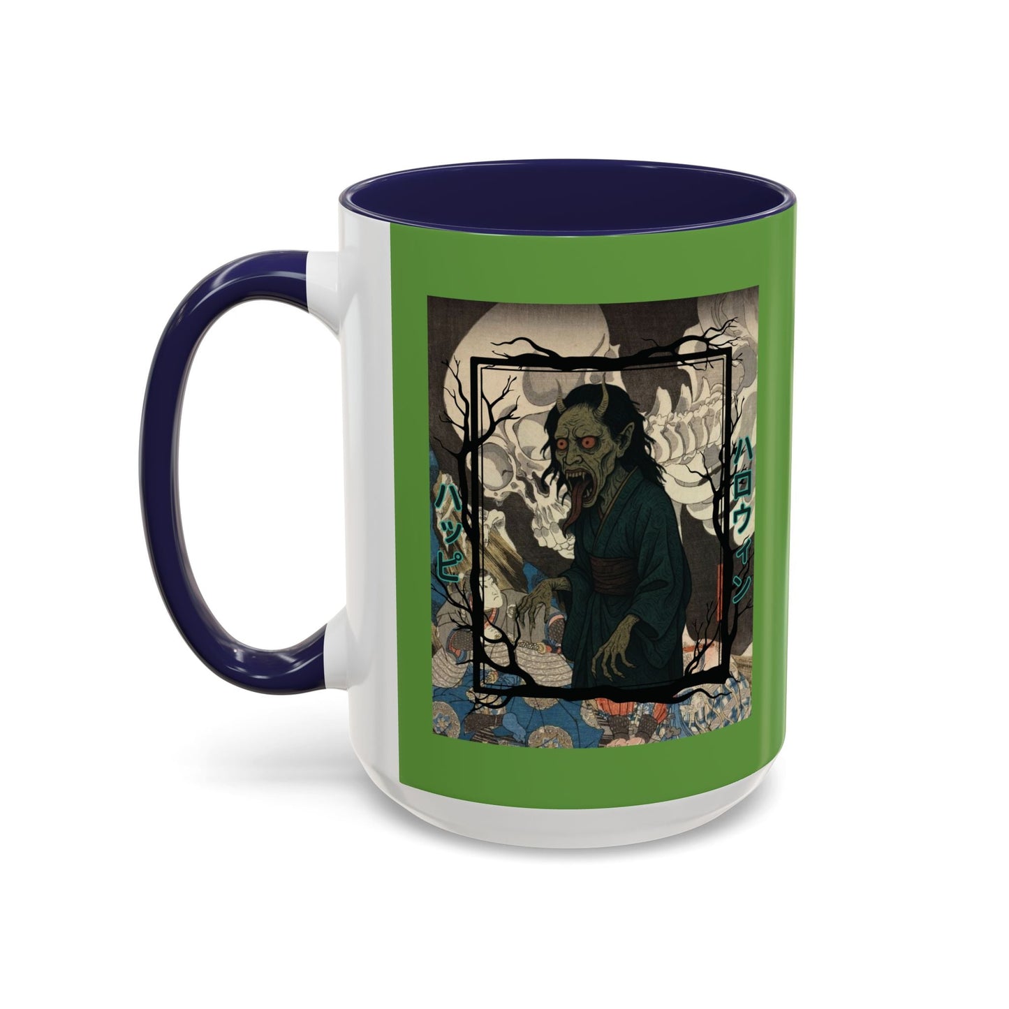 Yōkai Happy Halloween Green Accent Mug by cypherpunkgear.com – cypherpunkgear.com | Cypherpunk Merch