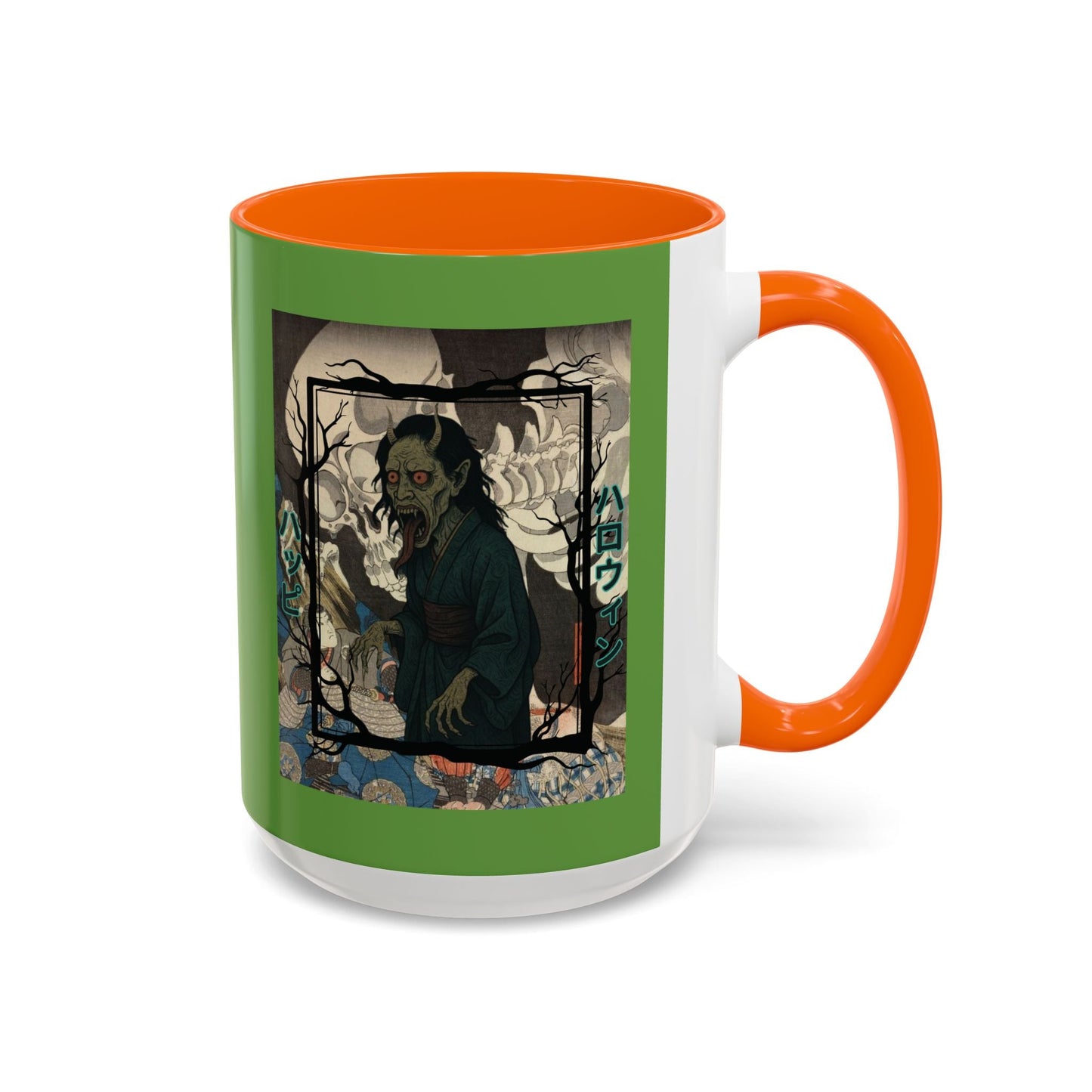 Yōkai Happy Halloween Green Accent Mug by cypherpunkgear.com – cypherpunkgear.com | Cypherpunk Merch