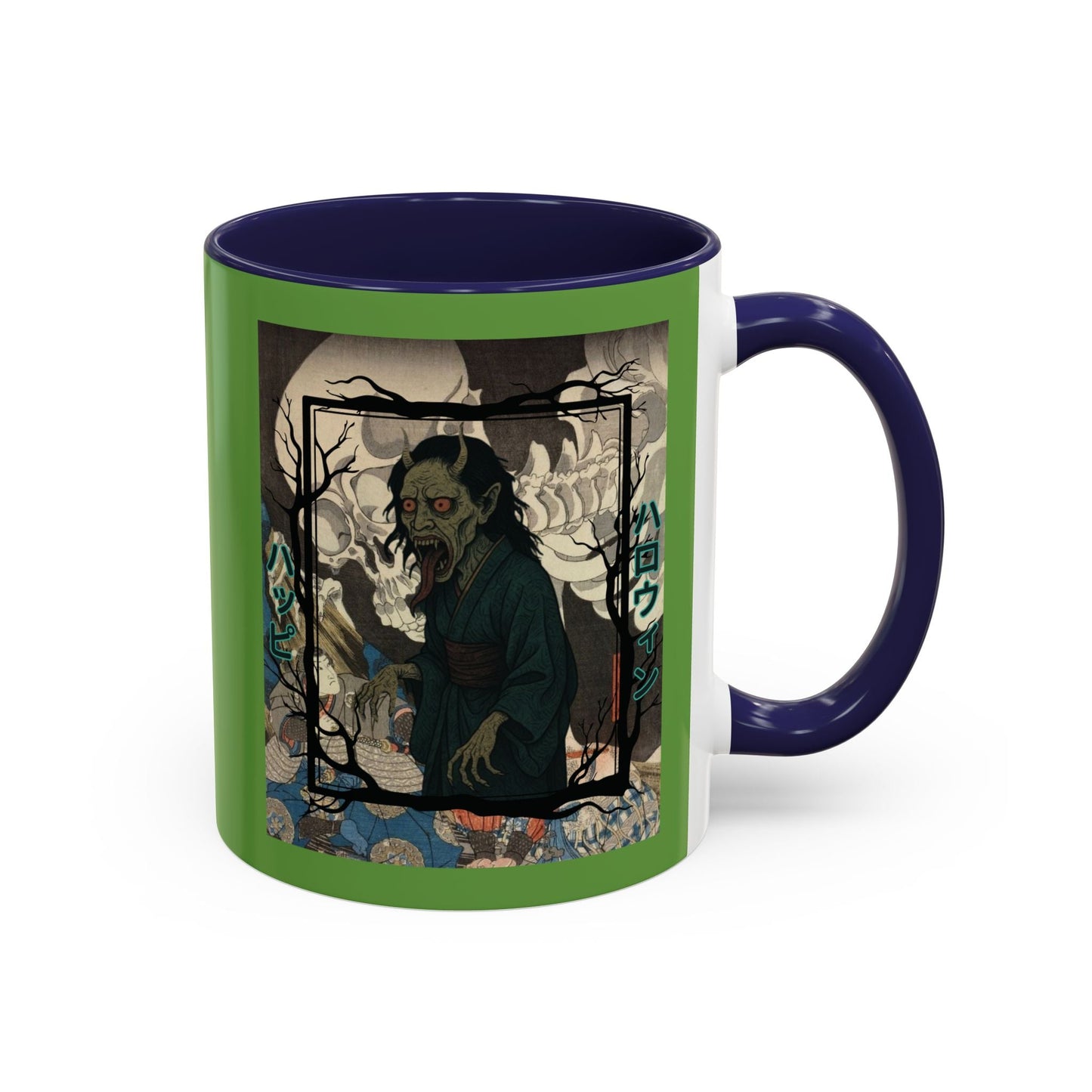 Yōkai Happy Halloween Green Accent Mug by cypherpunkgear.com – cypherpunkgear.com | Cypherpunk Merch