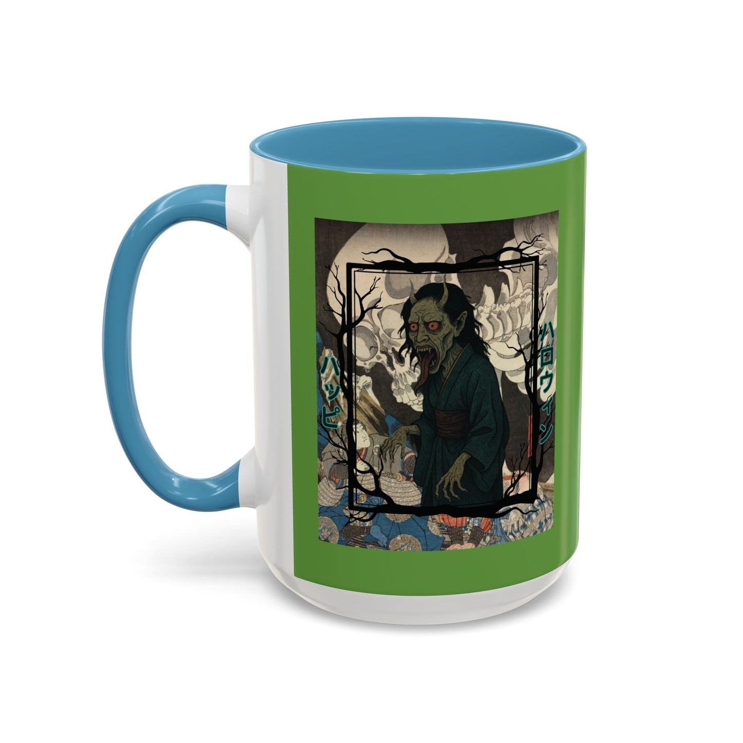 Yōkai Happy Halloween Green Accent Mug by cypherpunkgear.com – cypherpunkgear.com | Cypherpunk Merch