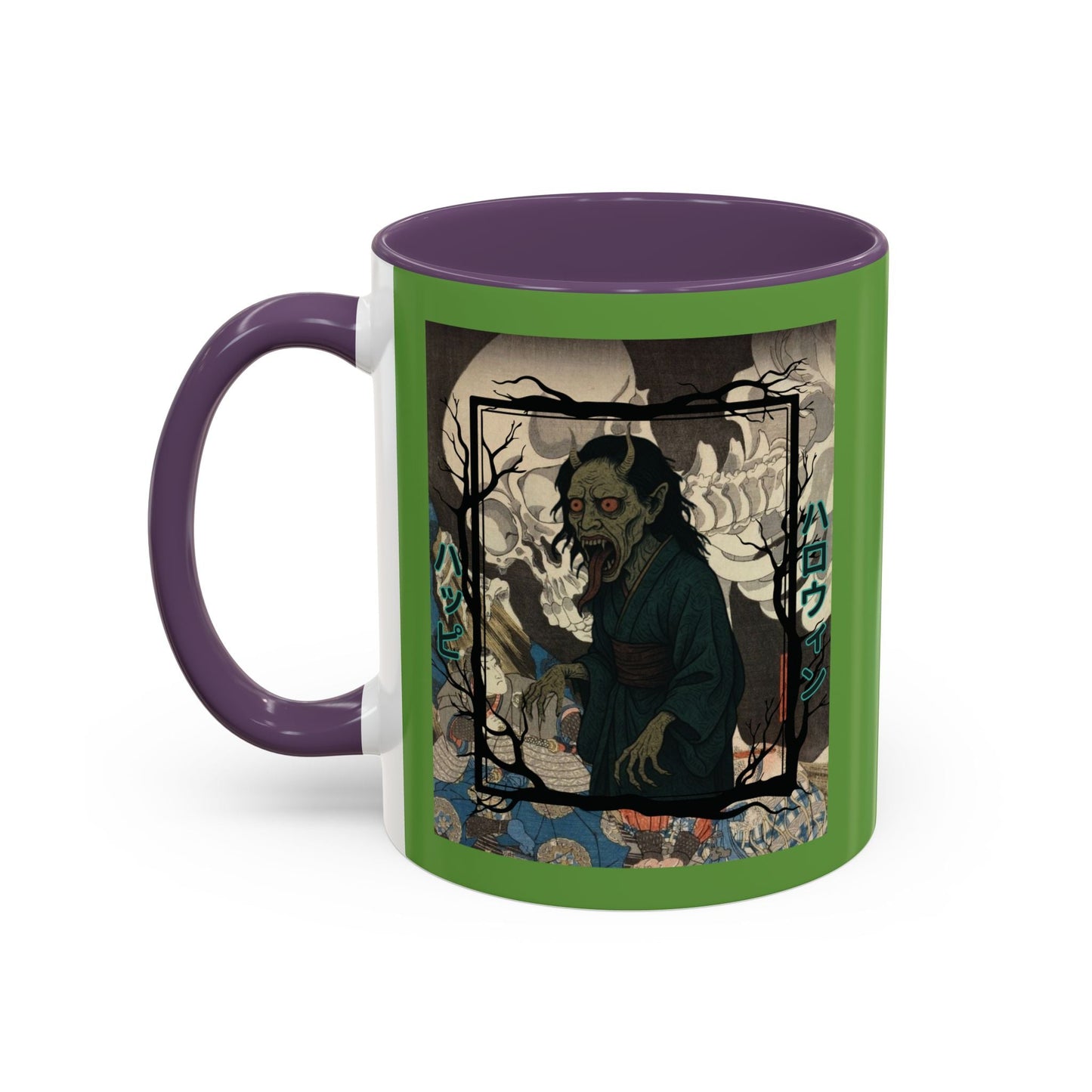 Yōkai Happy Halloween Green Accent Mug by cypherpunkgear.com – cypherpunkgear.com | Cypherpunk Merch