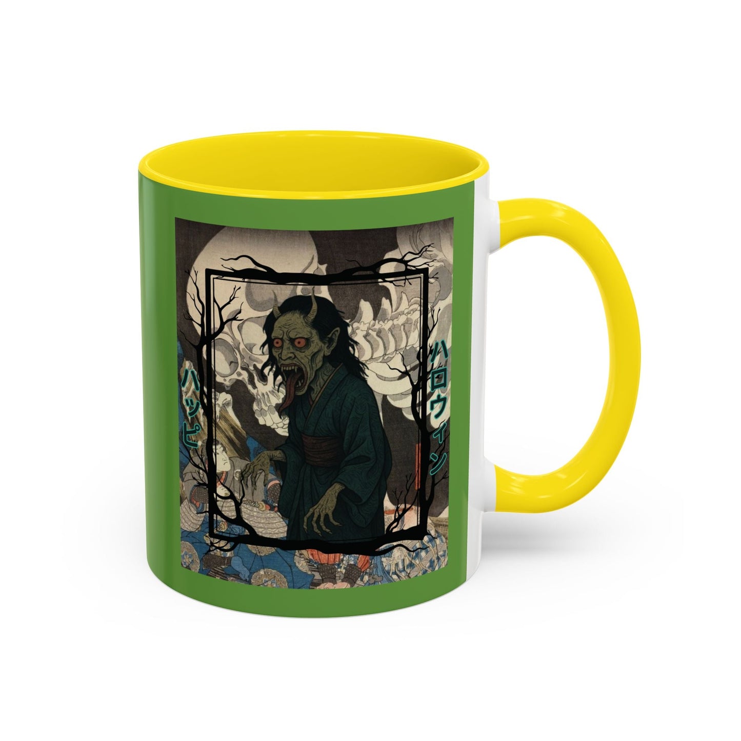 Yōkai Happy Halloween Green Accent Mug by cypherpunkgear.com – cypherpunkgear.com | Cypherpunk Merch
