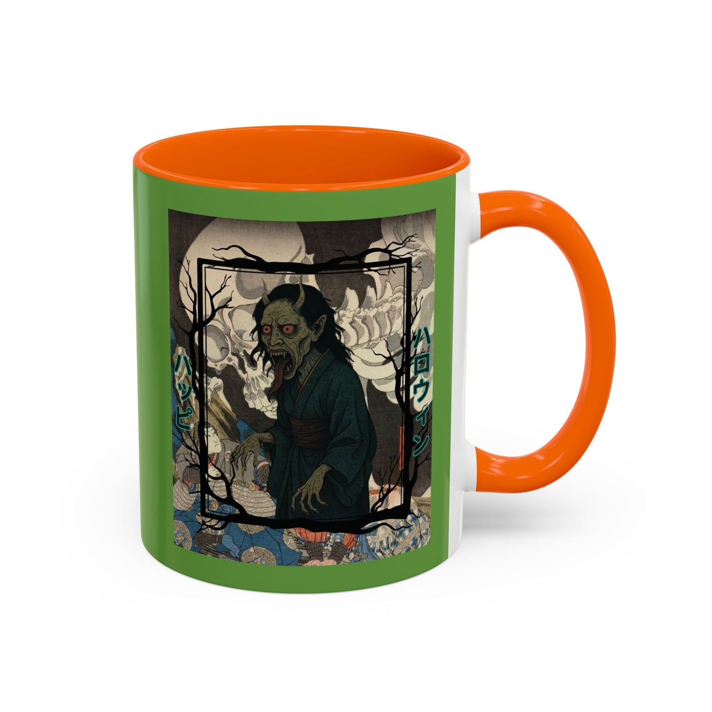 Yōkai Happy Halloween Green Accent Mug by cypherpunkgear.com – cypherpunkgear.com | Cypherpunk Merch