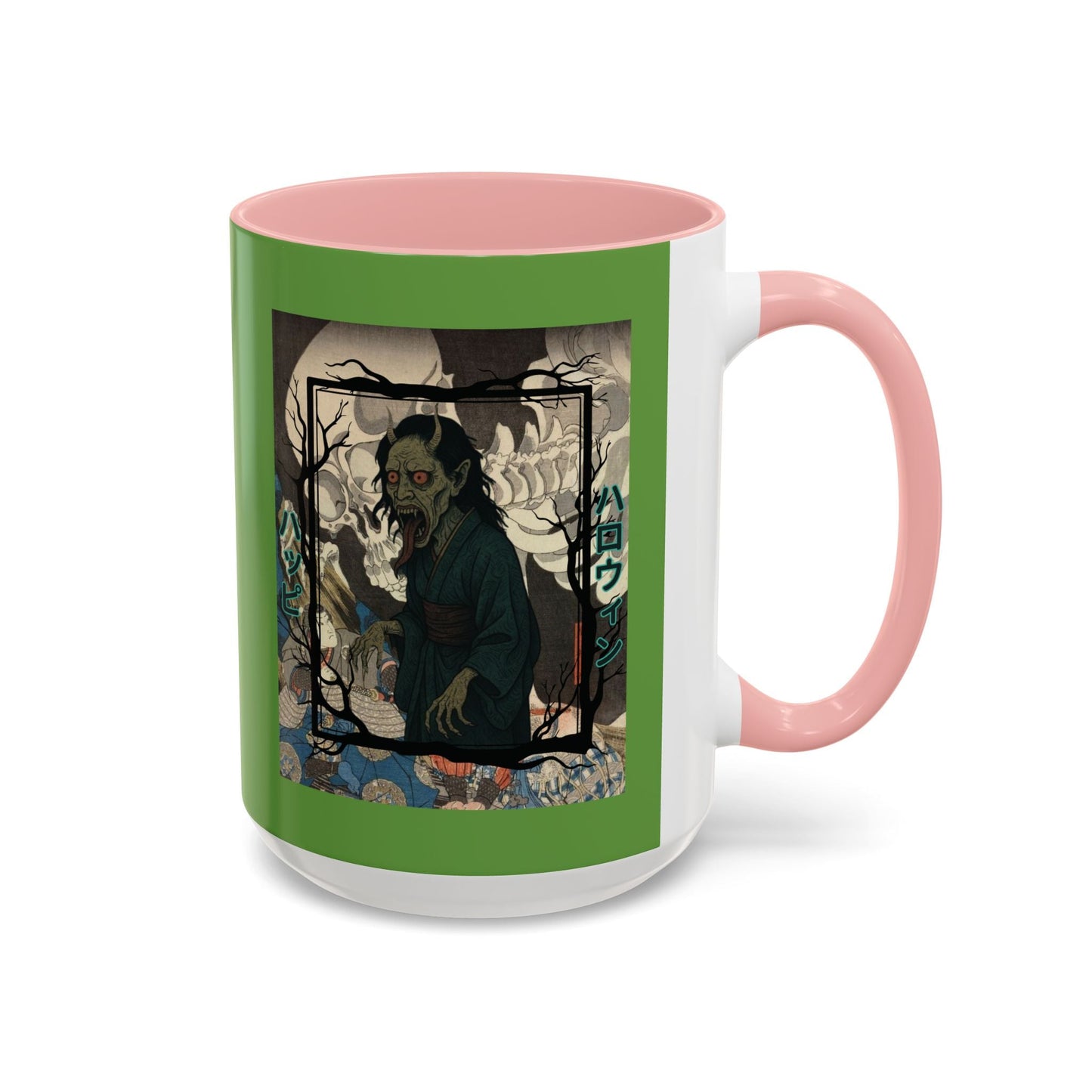 Yōkai Happy Halloween Green Accent Mug by cypherpunkgear.com – cypherpunkgear.com | Cypherpunk Merch