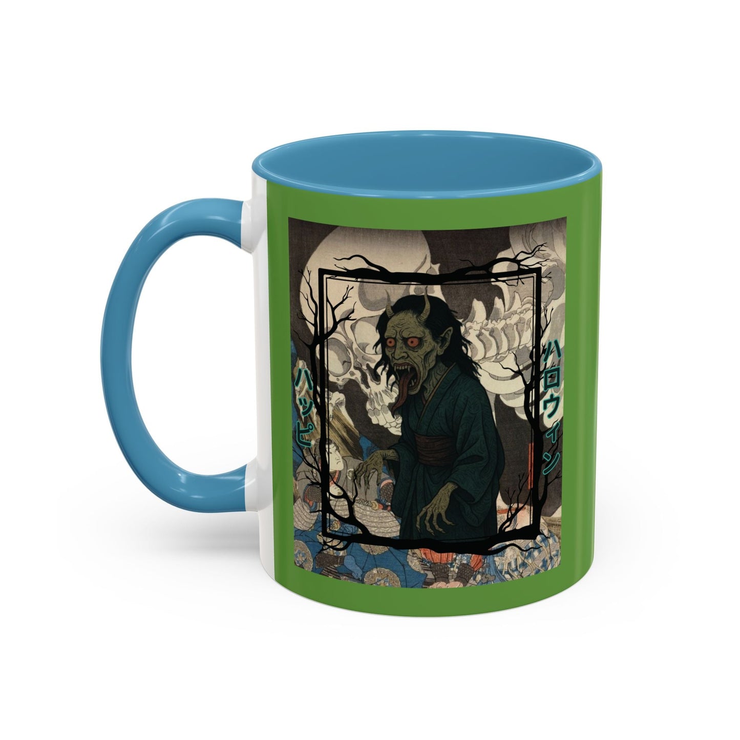 Yōkai Happy Halloween Green Accent Mug by cypherpunkgear.com – cypherpunkgear.com | Cypherpunk Merch