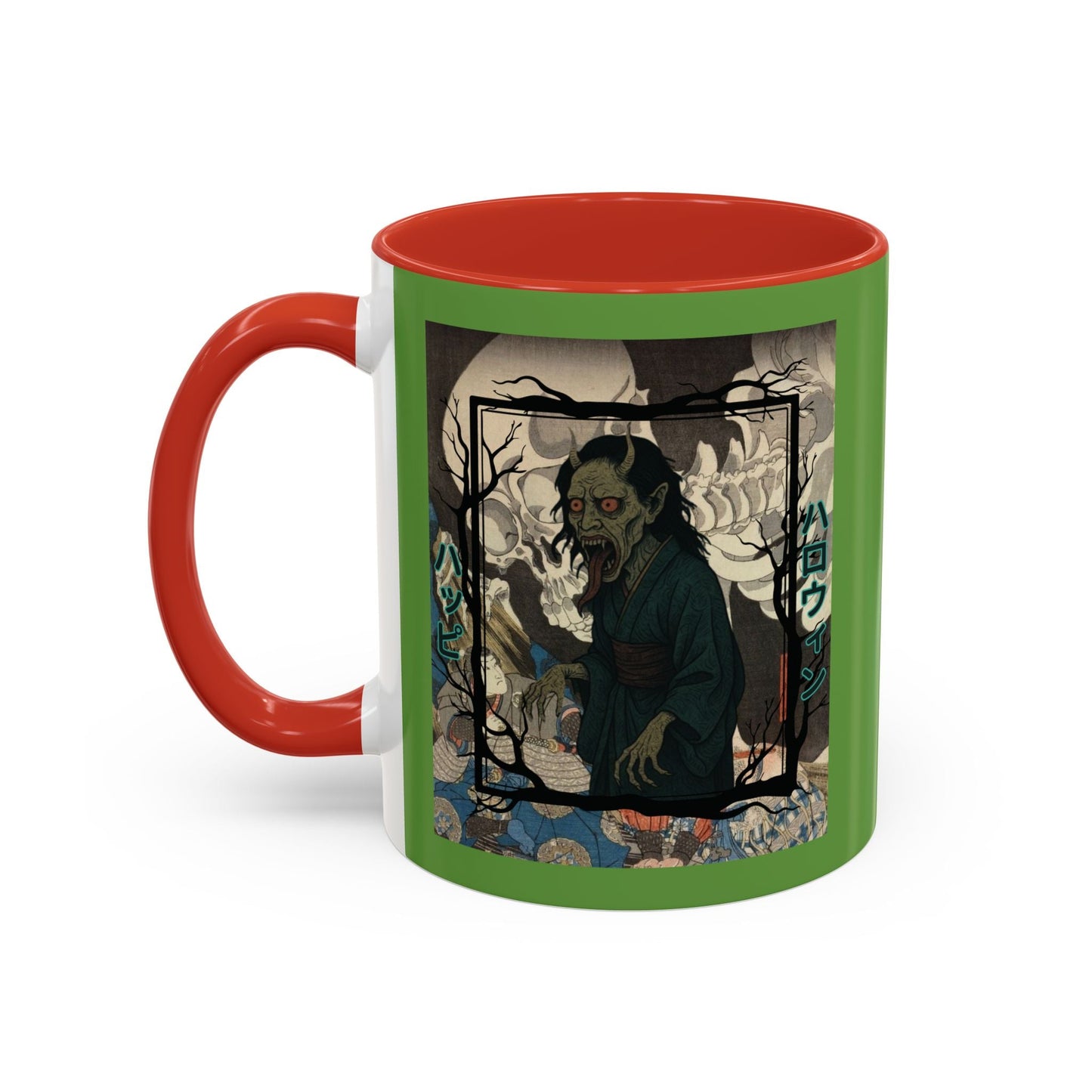 Yōkai Happy Halloween Green Accent Mug by cypherpunkgear.com – cypherpunkgear.com | Cypherpunk Merch