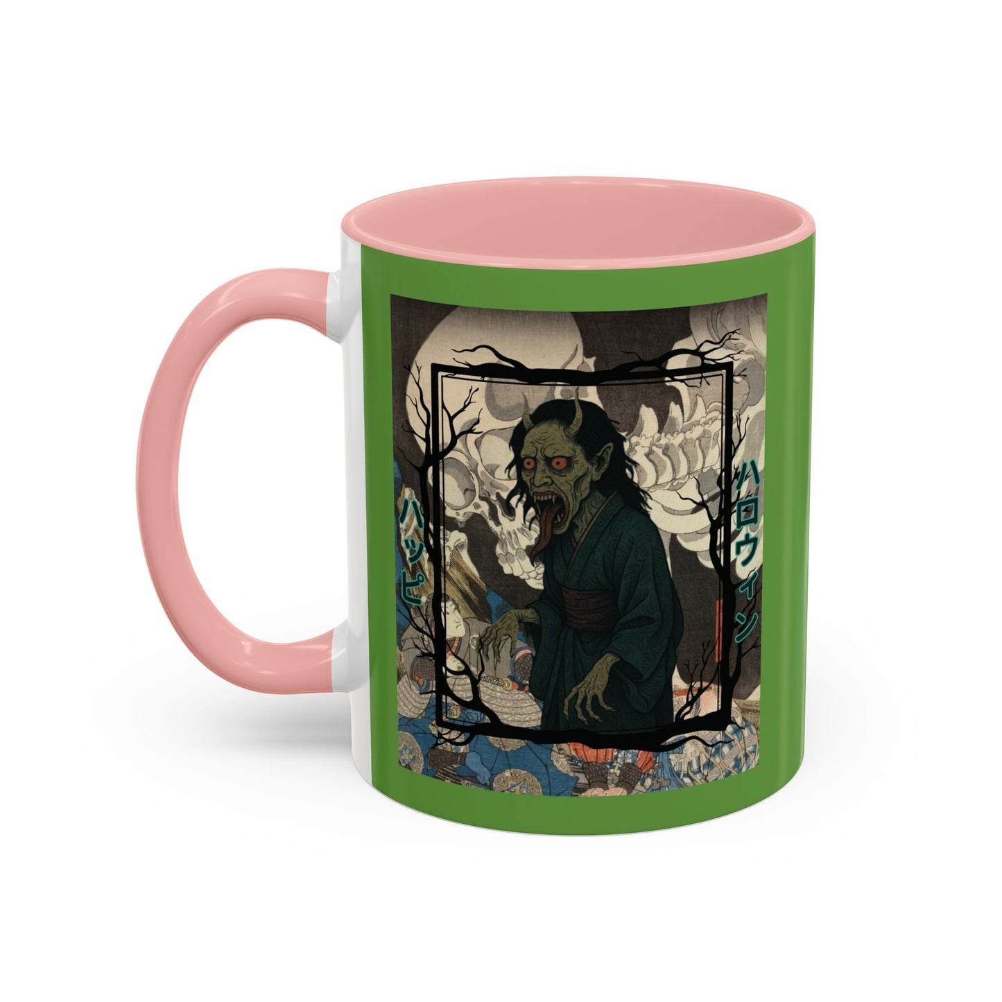 Yōkai Happy Halloween Green Accent Mug by cypherpunkgear.com – cypherpunkgear.com | Cypherpunk Merch