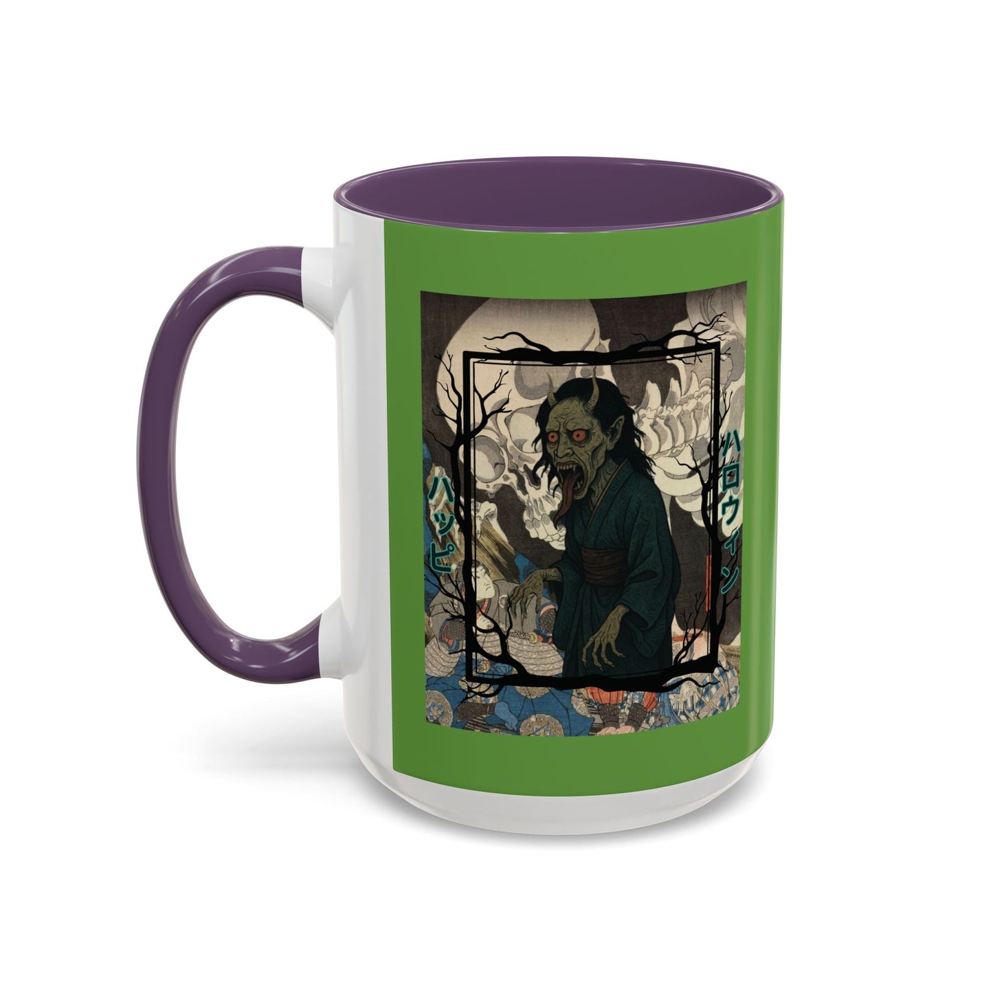 Yōkai Happy Halloween Green Accent Mug by cypherpunkgear.com – cypherpunkgear.com | Cypherpunk Merch