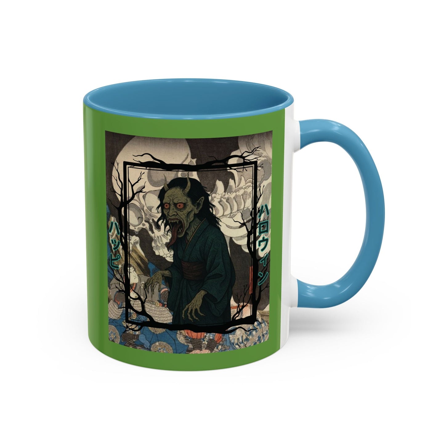 Yōkai Happy Halloween Green Accent Mug by cypherpunkgear.com – cypherpunkgear.com | Cypherpunk Merch