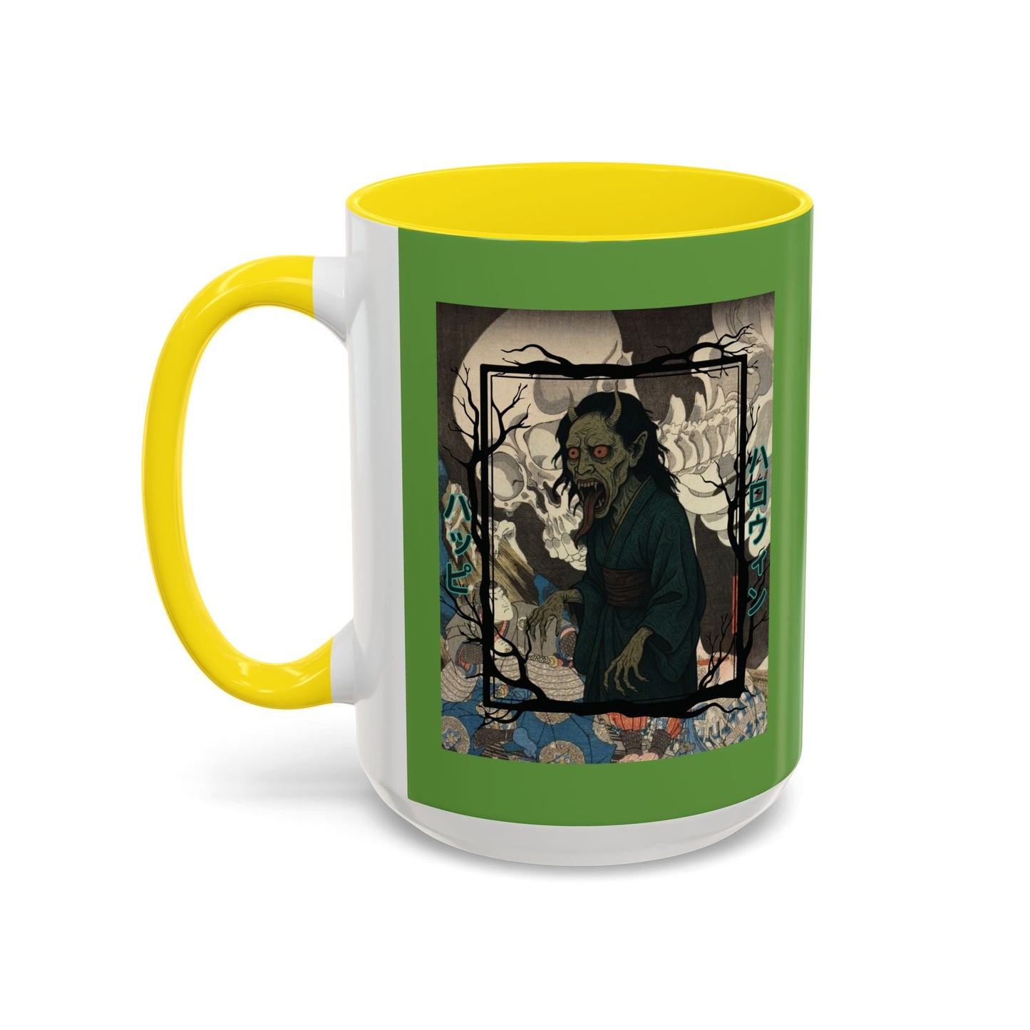 Yōkai Happy Halloween Green Accent Mug by cypherpunkgear.com – cypherpunkgear.com | Cypherpunk Merch