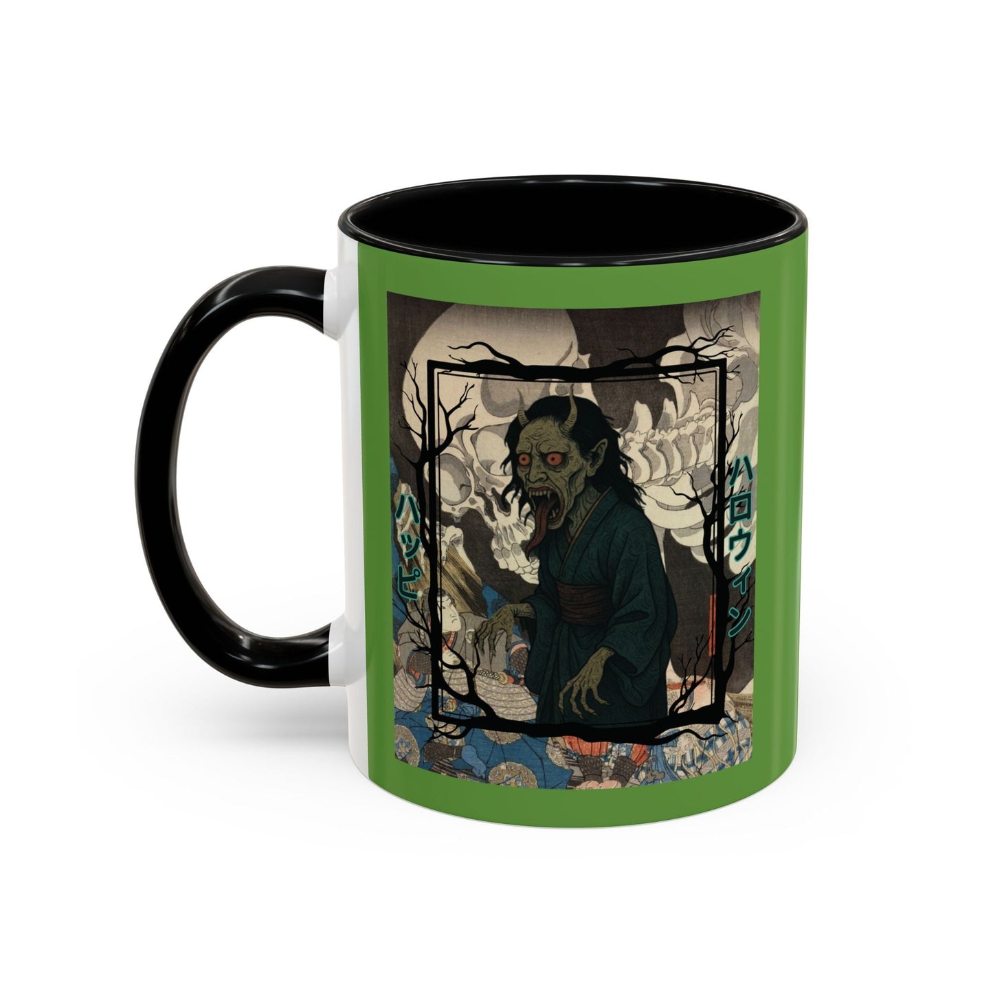 Yōkai Happy Halloween Green Accent Mug by cypherpunkgear.com – cypherpunkgear.com | Cypherpunk Merch
