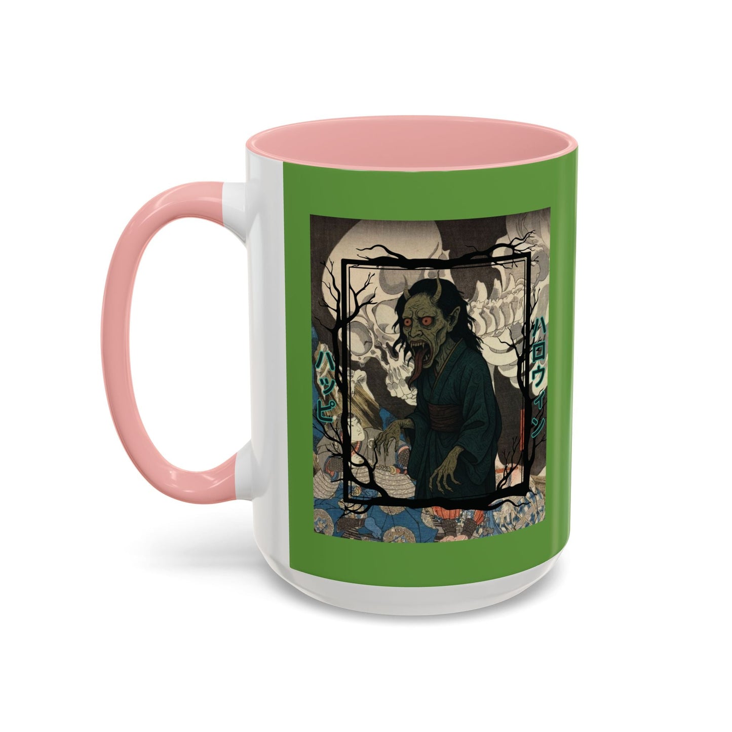 Yōkai Happy Halloween Green Accent Mug by cypherpunkgear.com – cypherpunkgear.com | Cypherpunk Merch
