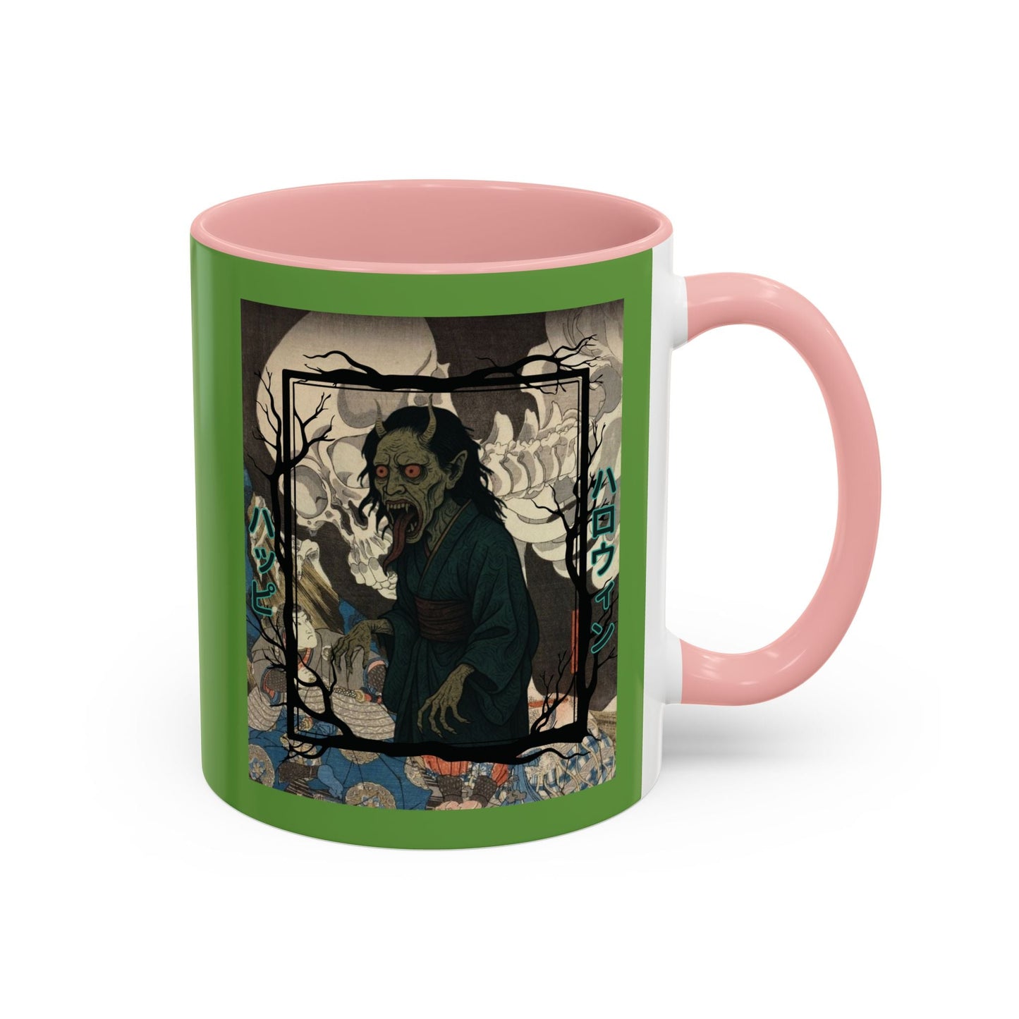 Yōkai Happy Halloween Green Accent Mug by cypherpunkgear.com – cypherpunkgear.com | Cypherpunk Merch