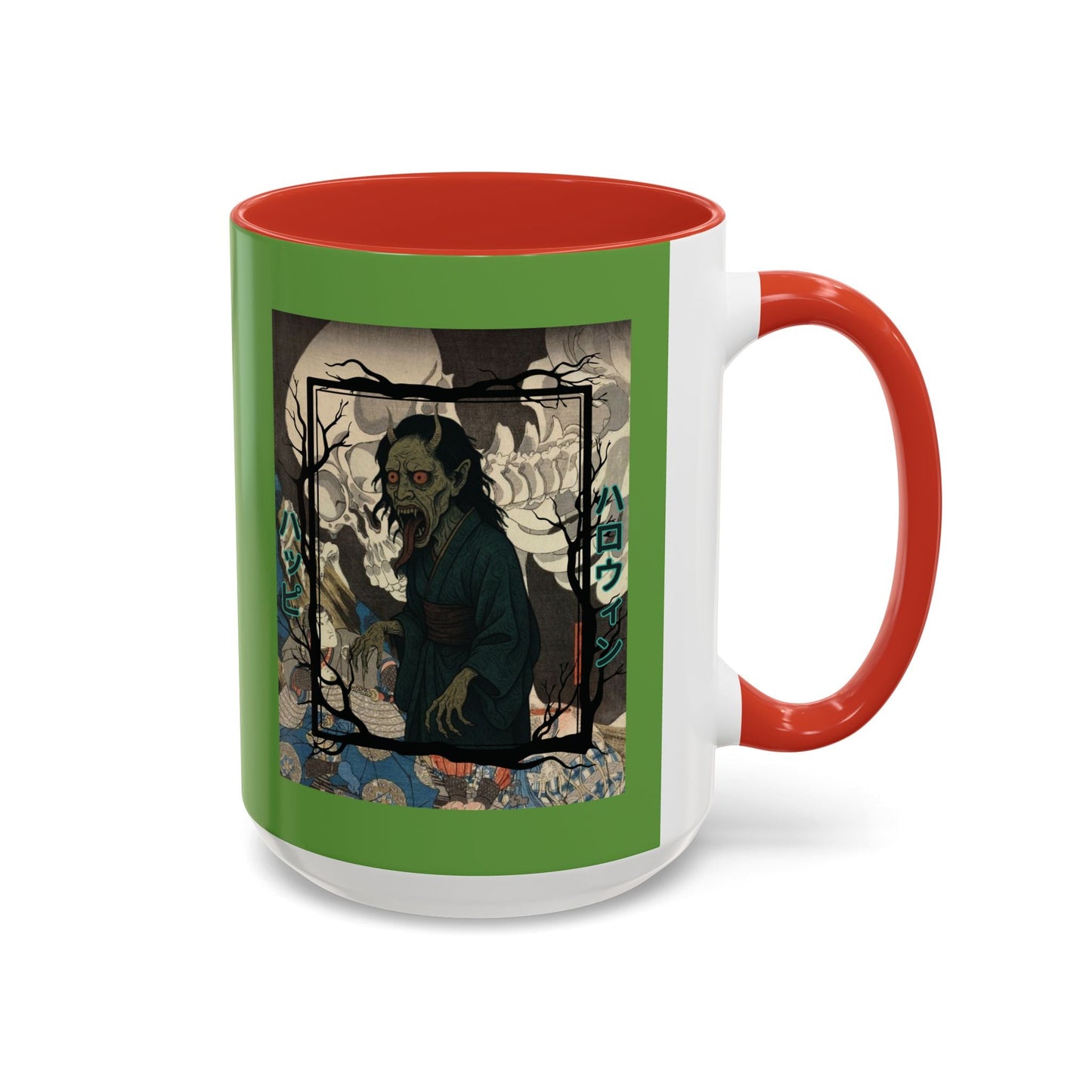 Yōkai Happy Halloween Green Accent Mug by cypherpunkgear.com – cypherpunkgear.com | Cypherpunk Merch
