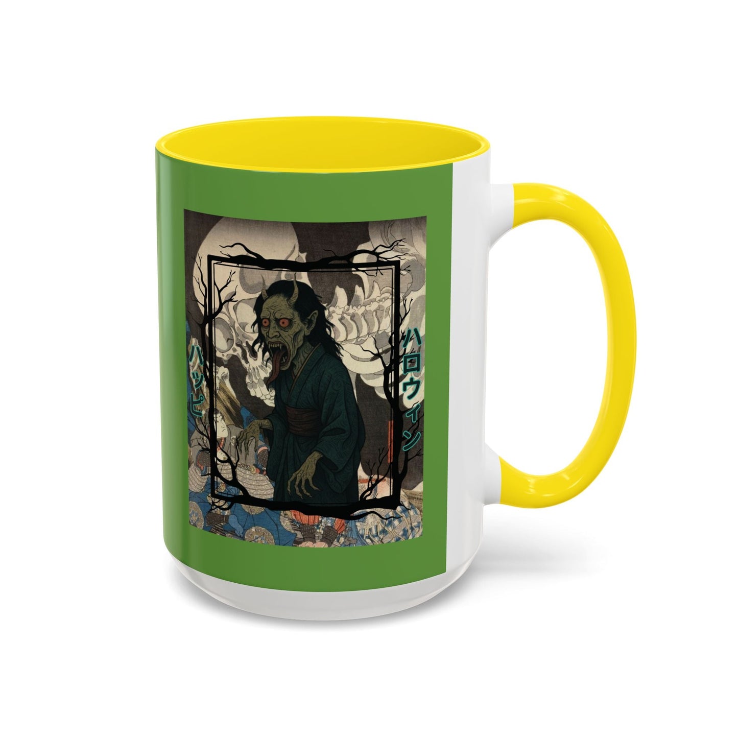 Yōkai Happy Halloween Green Accent Mug by cypherpunkgear.com – cypherpunkgear.com | Cypherpunk Merch