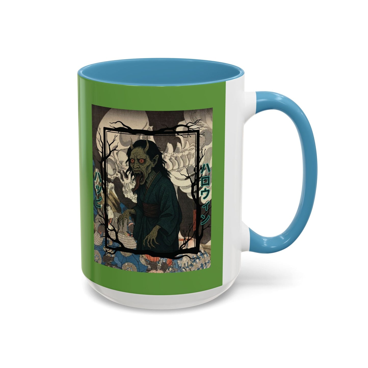 Yōkai Happy Halloween Green Accent Mug by cypherpunkgear.com – cypherpunkgear.com | Cypherpunk Merch