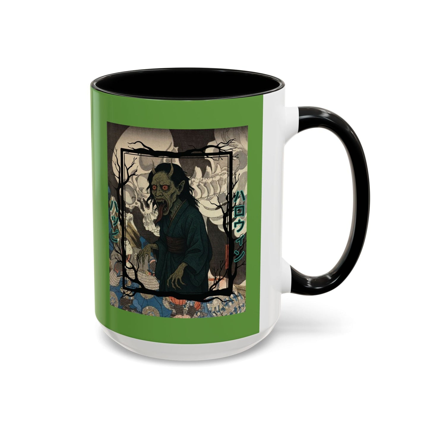 Yōkai Happy Halloween Green Accent Mug by cypherpunkgear.com – cypherpunkgear.com | Cypherpunk Merch
