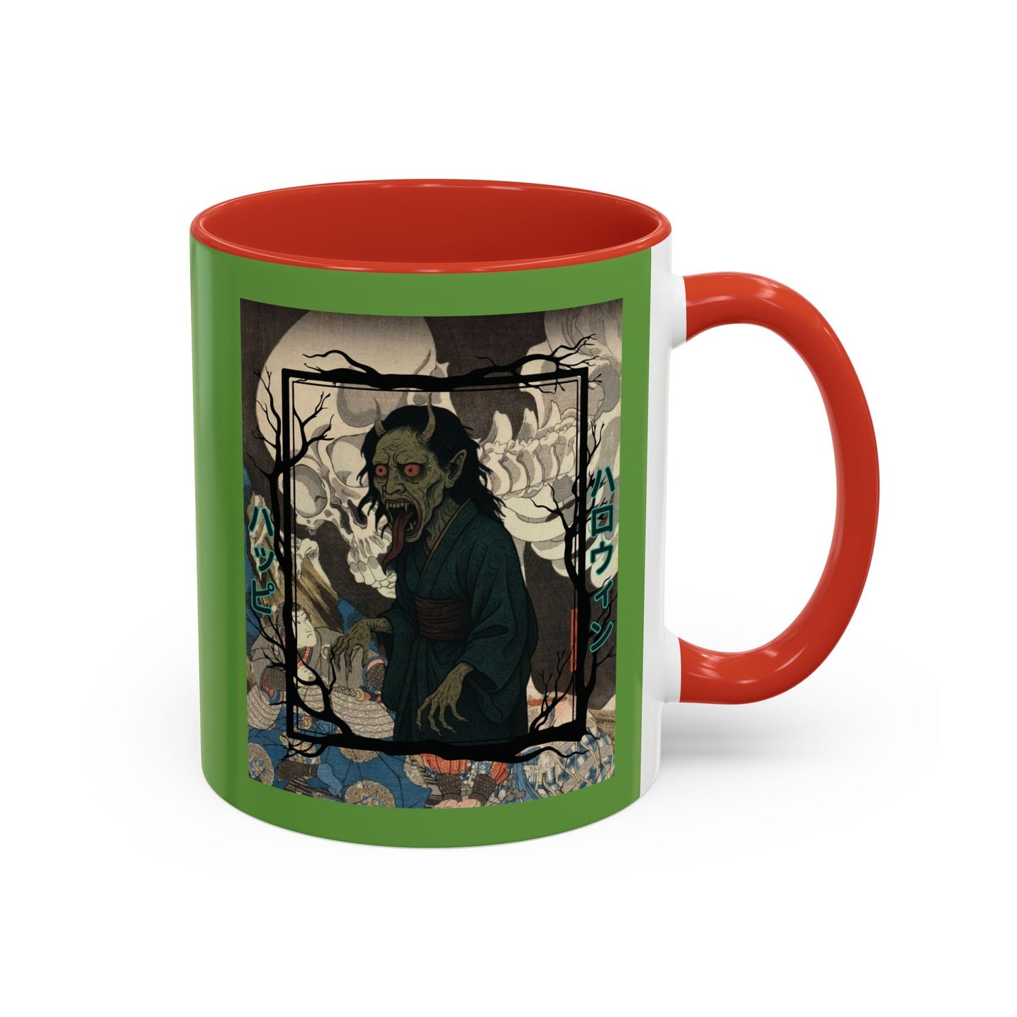 Yōkai Happy Halloween Green Accent Mug by cypherpunkgear.com – cypherpunkgear.com | Cypherpunk Merch