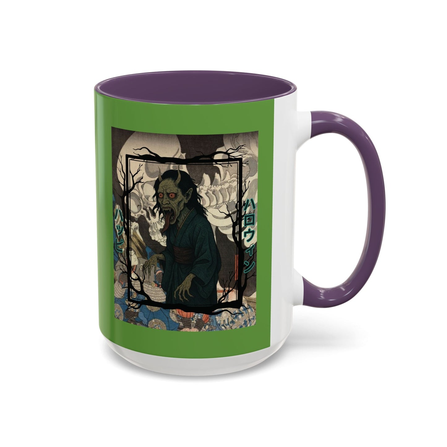 Yōkai Happy Halloween Green Accent Mug by cypherpunkgear.com – cypherpunkgear.com | Cypherpunk Merch