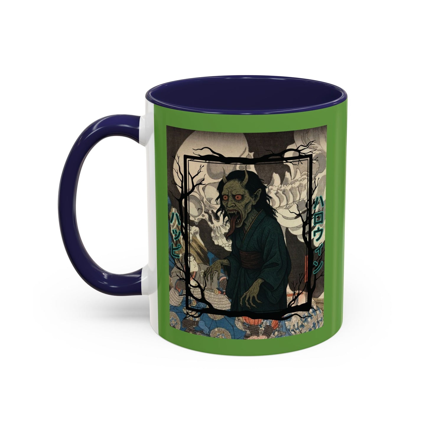 Yōkai Happy Halloween Green Accent Mug by cypherpunkgear.com – cypherpunkgear.com | Cypherpunk Merch