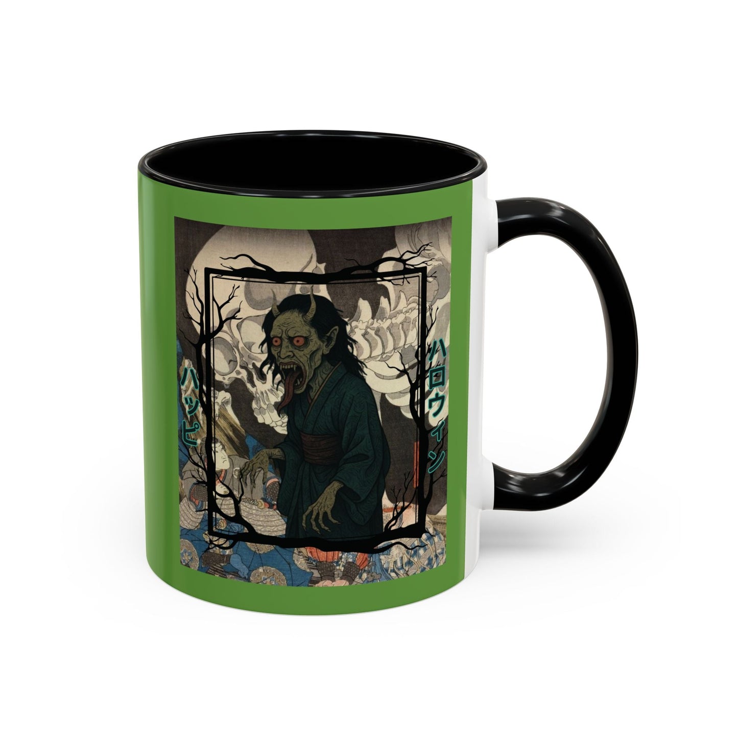 Yōkai Happy Halloween Green Accent Mug by cypherpunkgear.com – cypherpunkgear.com | Cypherpunk Merch