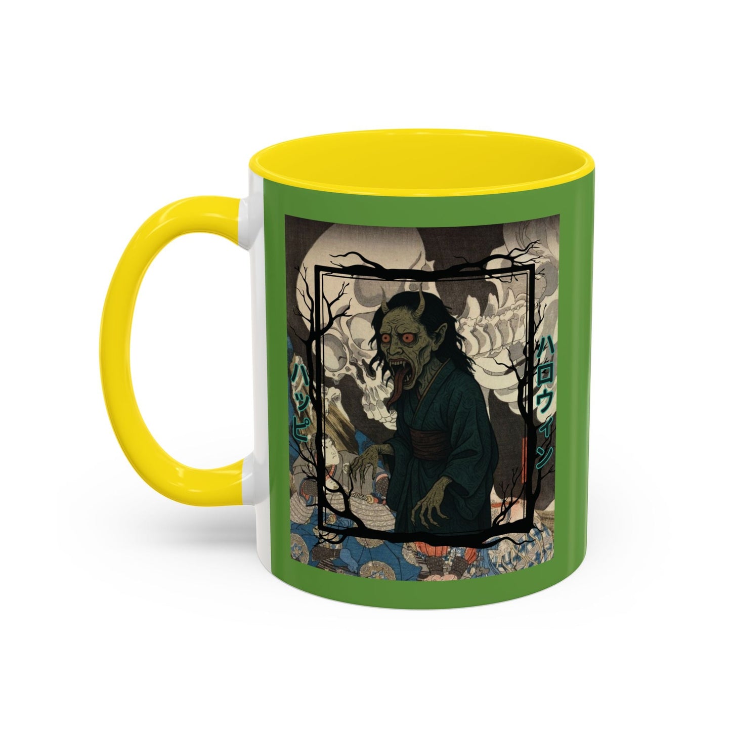 Yōkai Happy Halloween Green Accent Mug by cypherpunkgear.com – cypherpunkgear.com | Cypherpunk Merch