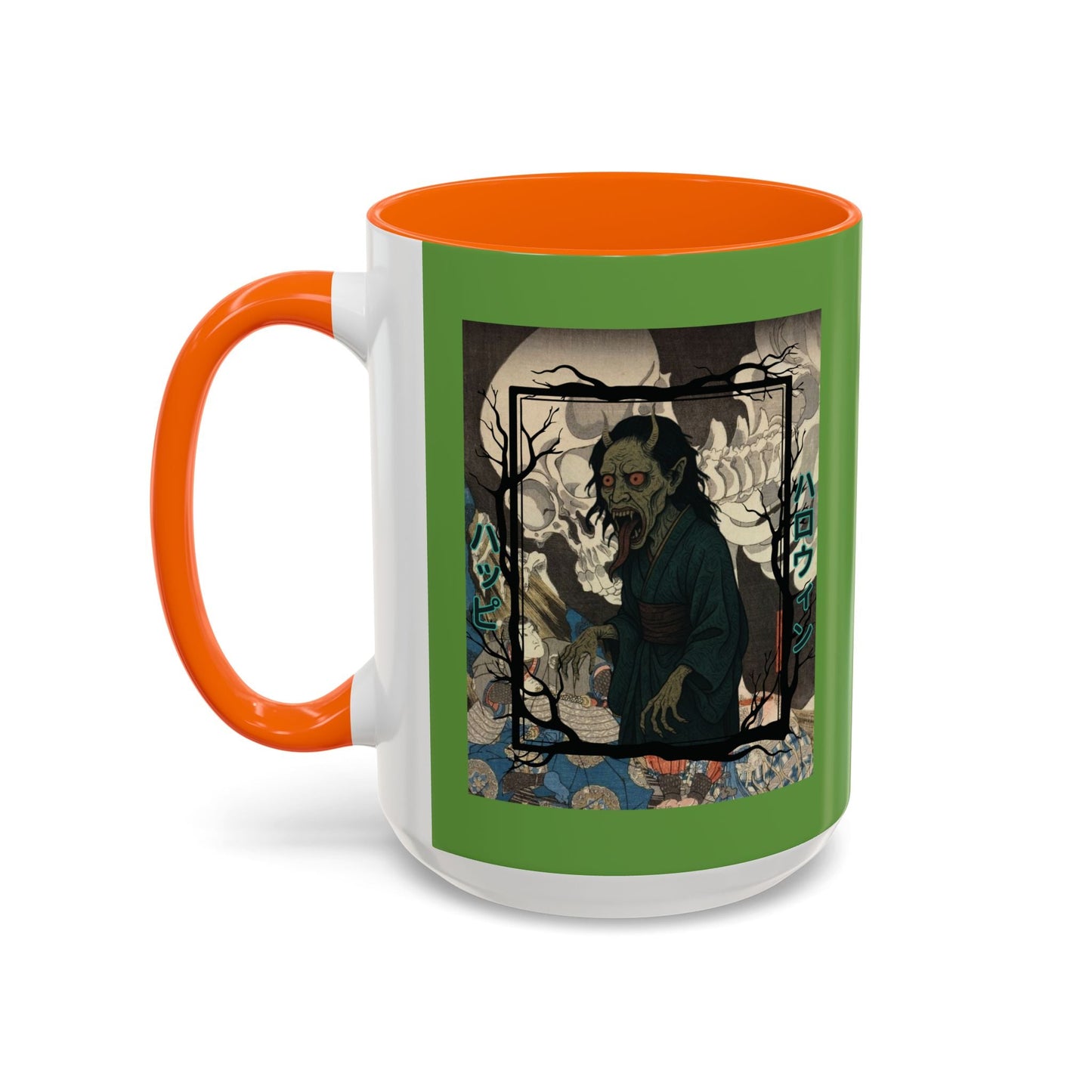 Yōkai Happy Halloween Green Accent Mug by cypherpunkgear.com – cypherpunkgear.com | Cypherpunk Merch
