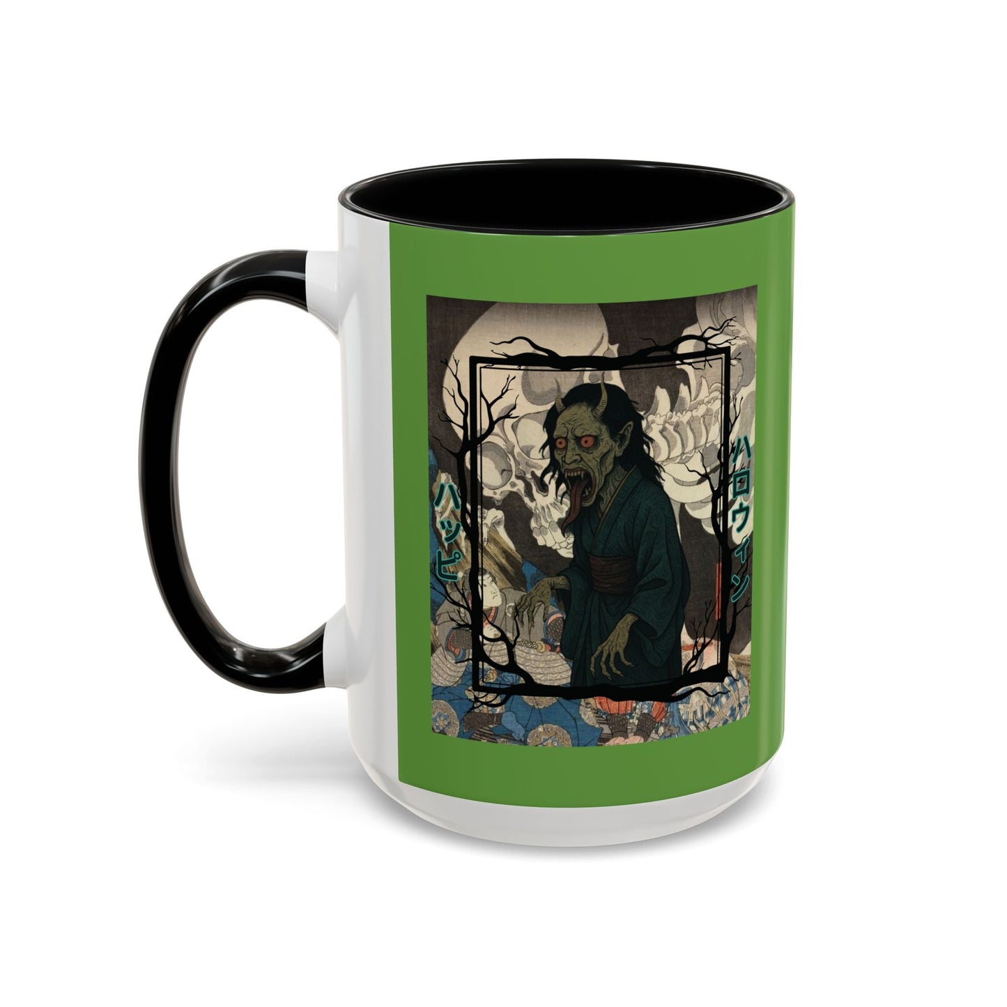 Yōkai Happy Halloween Green Accent Mug by cypherpunkgear.com – cypherpunkgear.com | Cypherpunk Merch