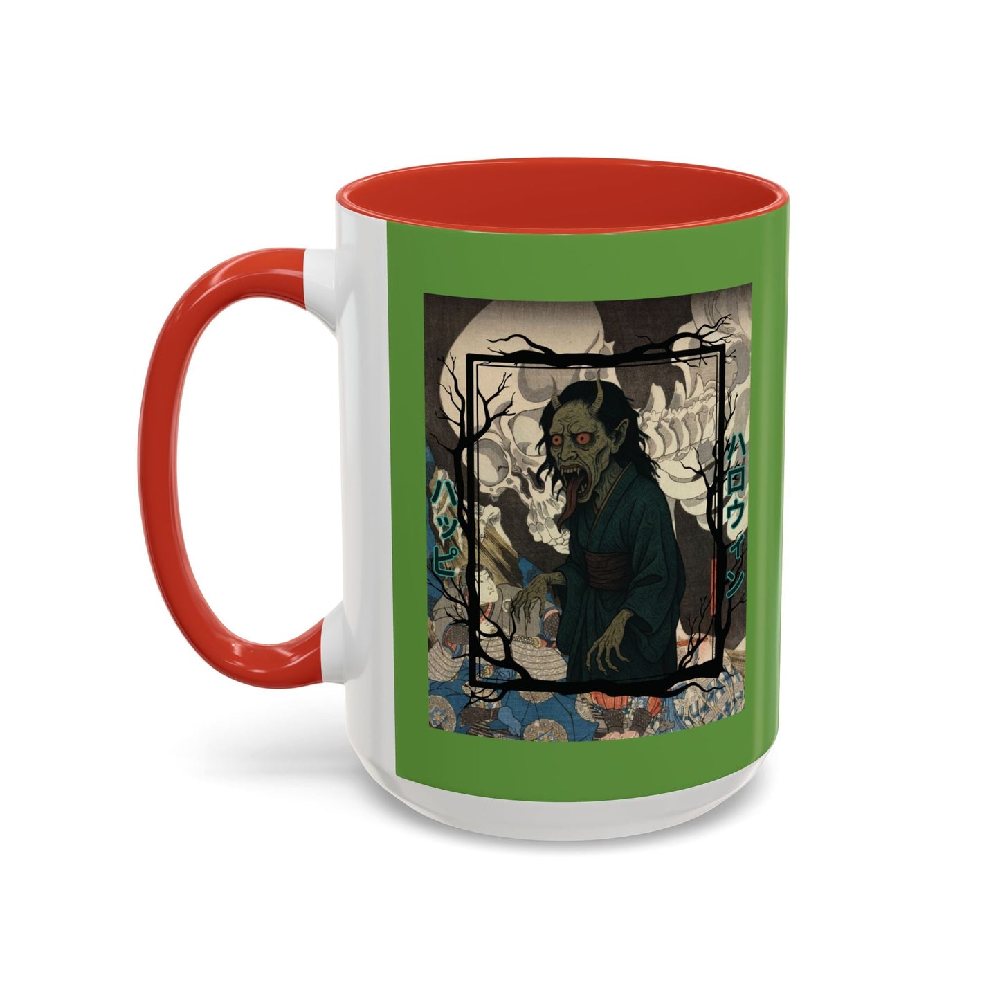 Yōkai Happy Halloween Green Accent Mug by cypherpunkgear.com – cypherpunkgear.com | Cypherpunk Merch