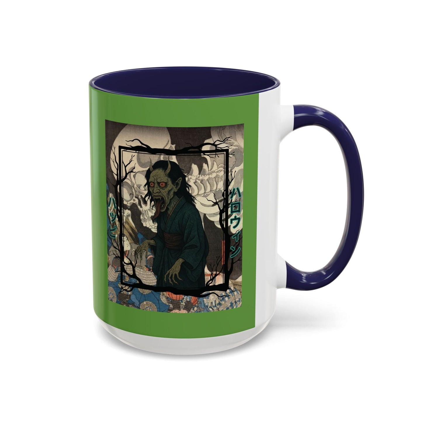 Yōkai Happy Halloween Green Accent Mug by cypherpunkgear.com – cypherpunkgear.com | Cypherpunk Merch