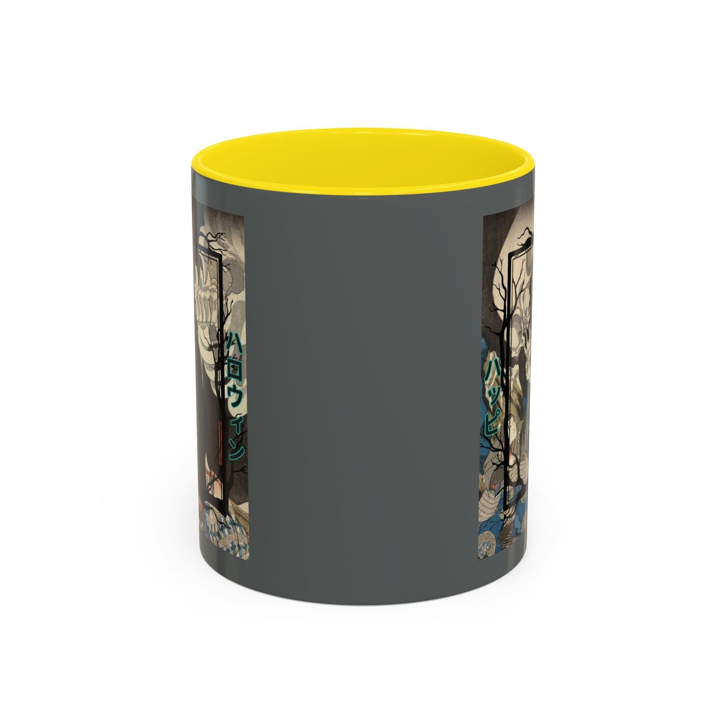 Yōkai Happy Halloween Grey Accent Mug by cypherpunkgear.com – cypherpunkgear.com | Cypherpunk Merch