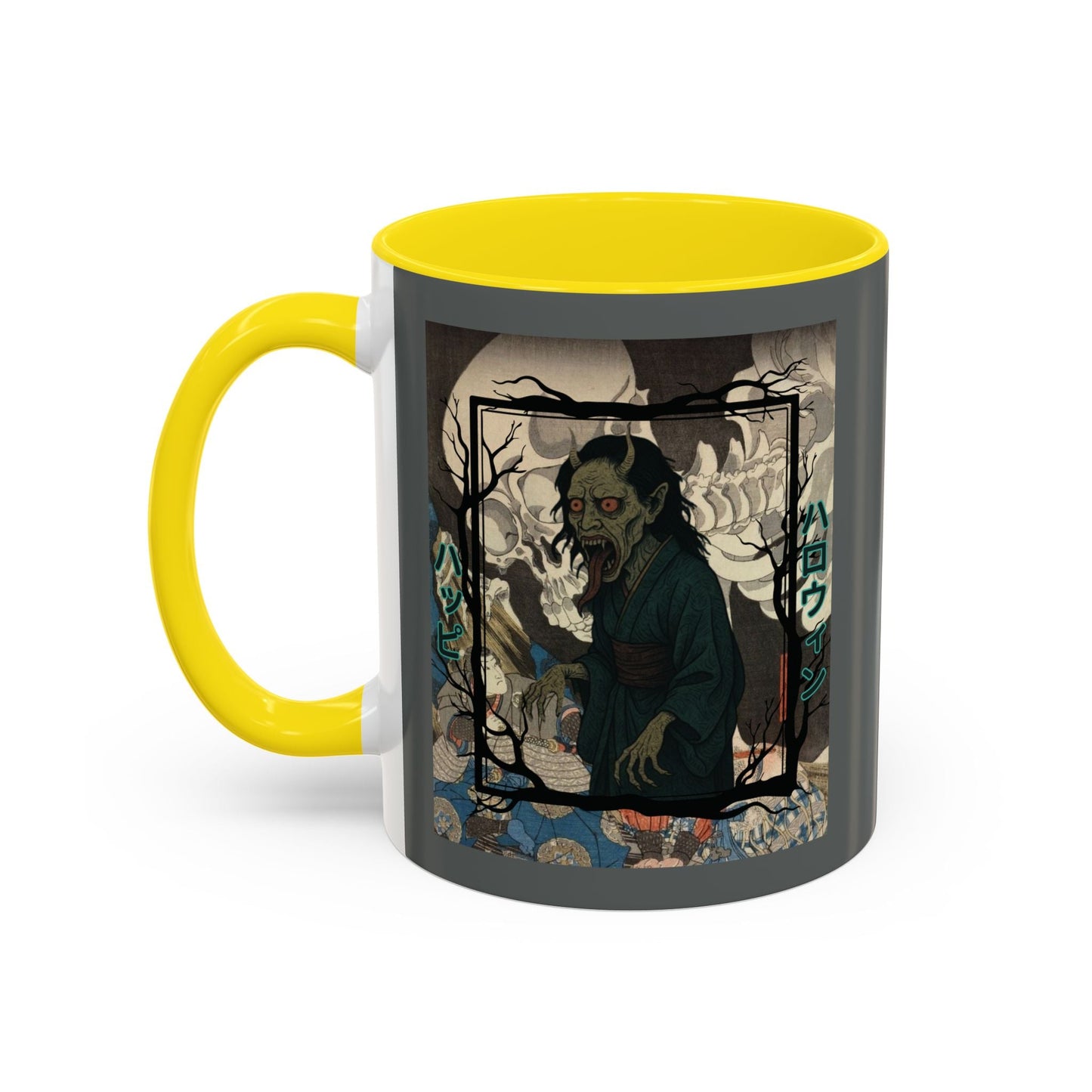 Yōkai Happy Halloween Grey Accent Mug by cypherpunkgear.com – cypherpunkgear.com | Cypherpunk Merch