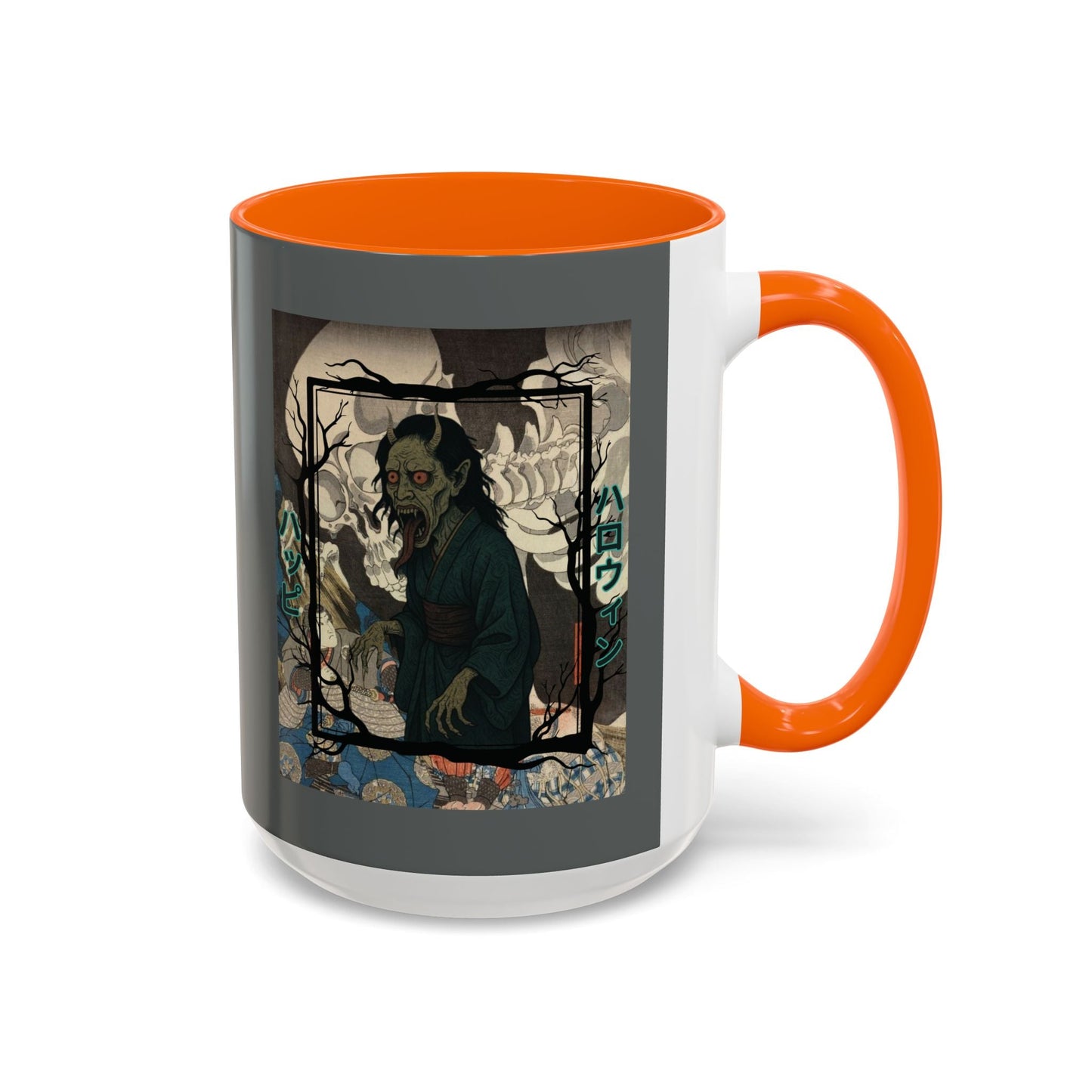 Yōkai Happy Halloween Grey Accent Mug by cypherpunkgear.com – cypherpunkgear.com | Cypherpunk Merch