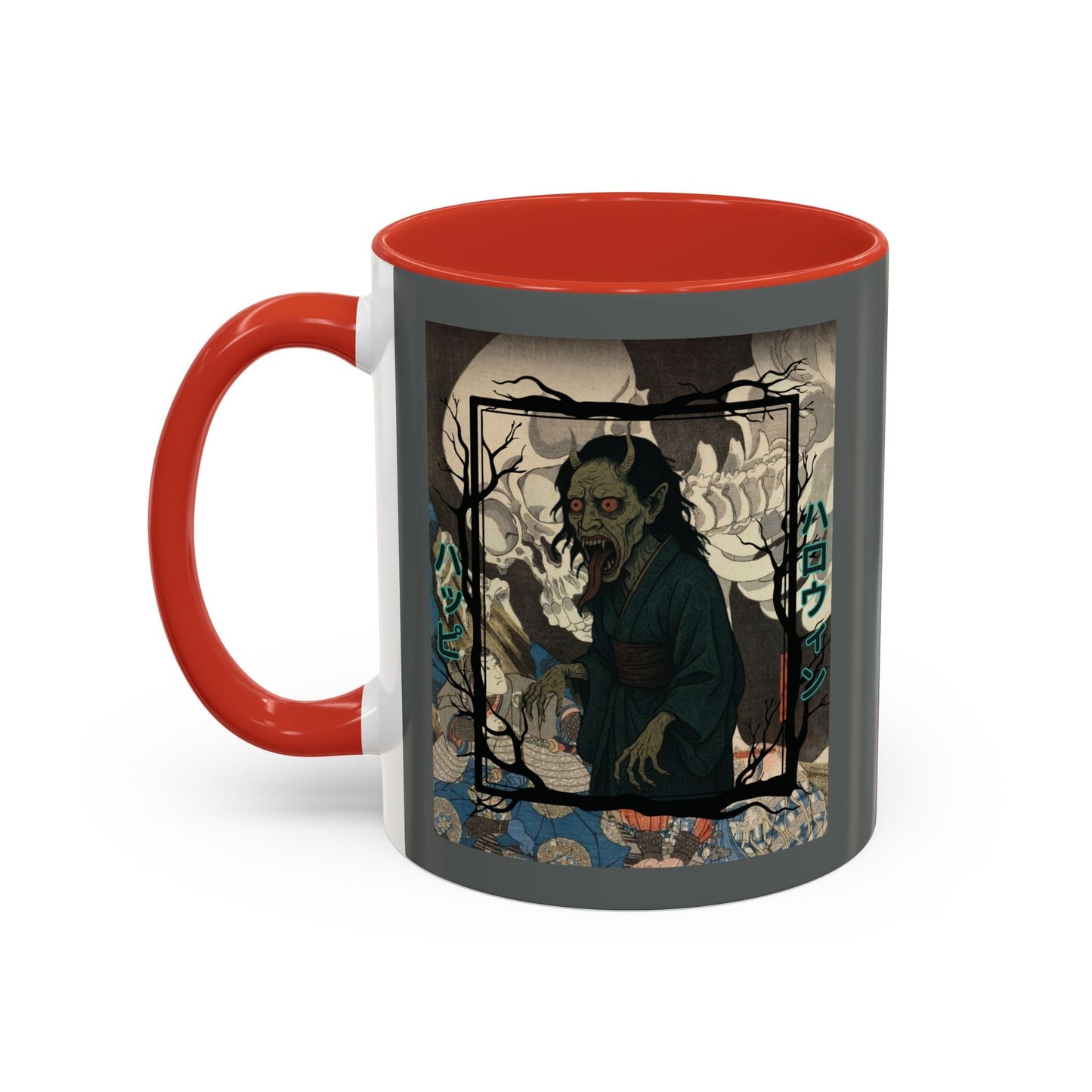 Yōkai Happy Halloween Grey Accent Mug by cypherpunkgear.com – cypherpunkgear.com | Cypherpunk Merch