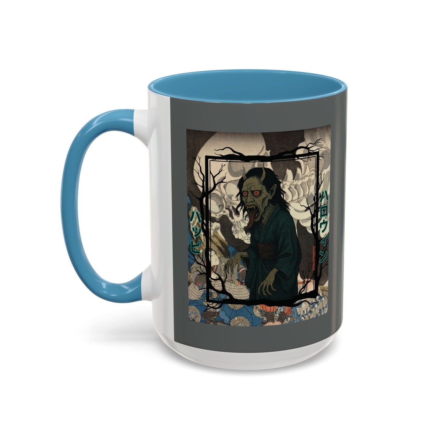 Yōkai Happy Halloween Grey Accent Mug by cypherpunkgear.com – cypherpunkgear.com | Cypherpunk Merch