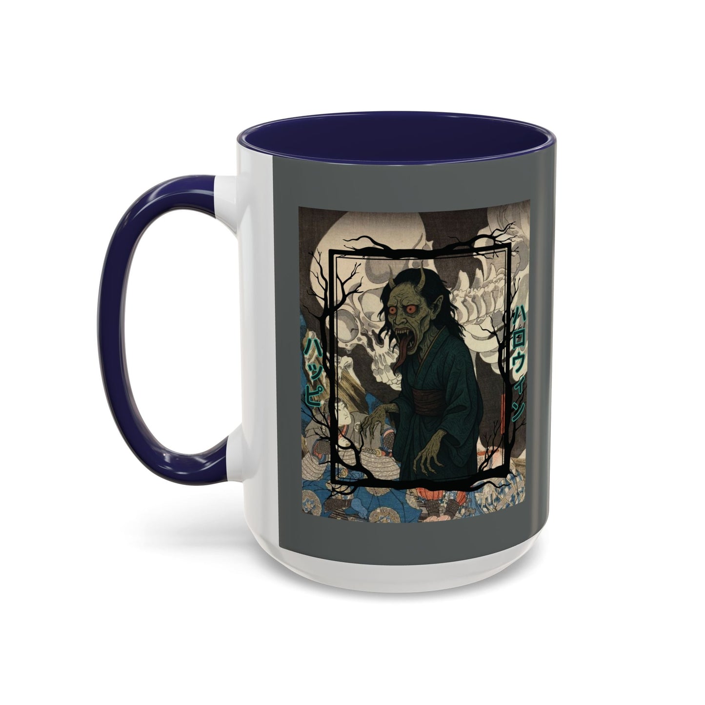 Yōkai Happy Halloween Grey Accent Mug by cypherpunkgear.com – cypherpunkgear.com | Cypherpunk Merch